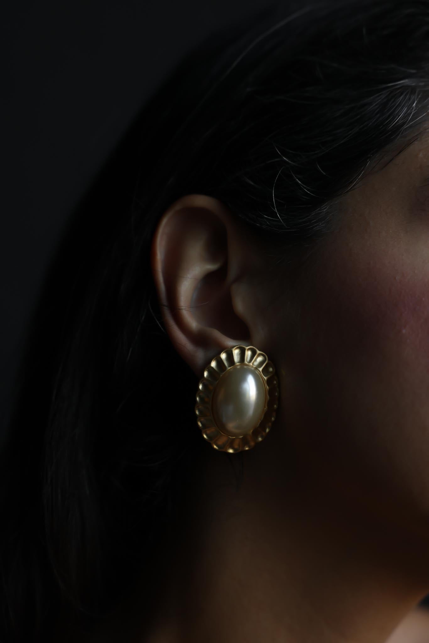 Matte Gold Oval Faux Pearl Clip-On Earrings