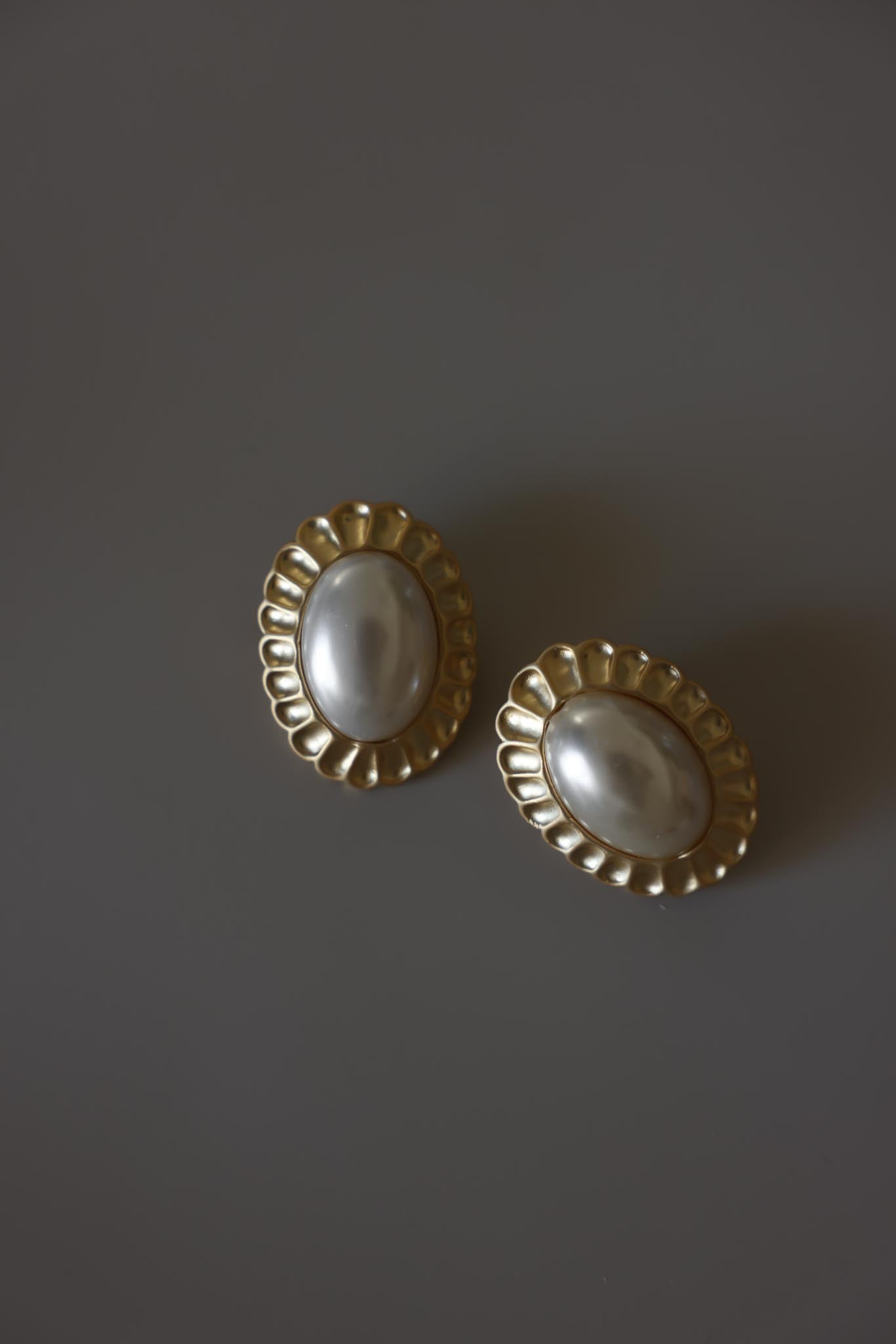 Matte Gold Oval Faux Pearl Clip-On Earrings