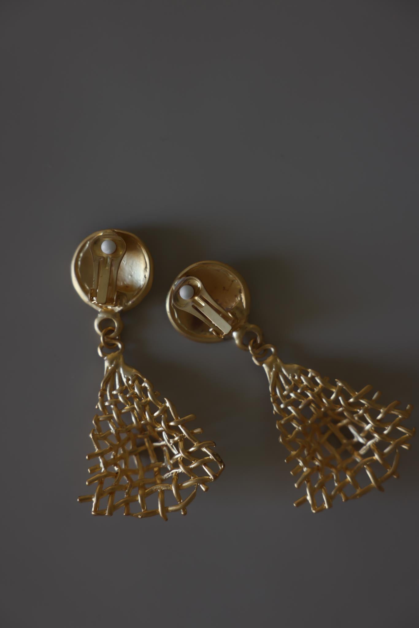 Matte Gold Open Weave Dangle Clip-On Earrings