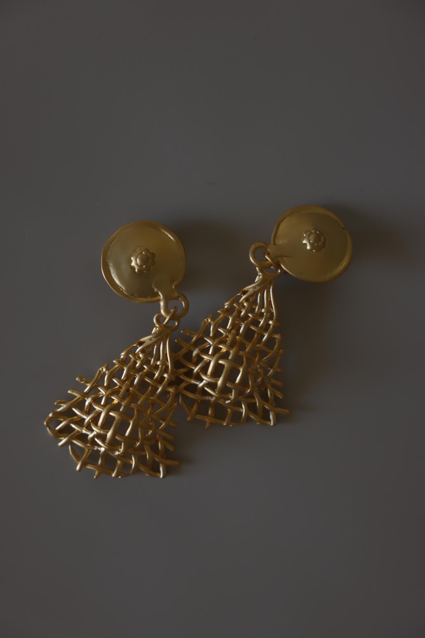 Matte Gold Open Weave Dangle Clip-On Earrings