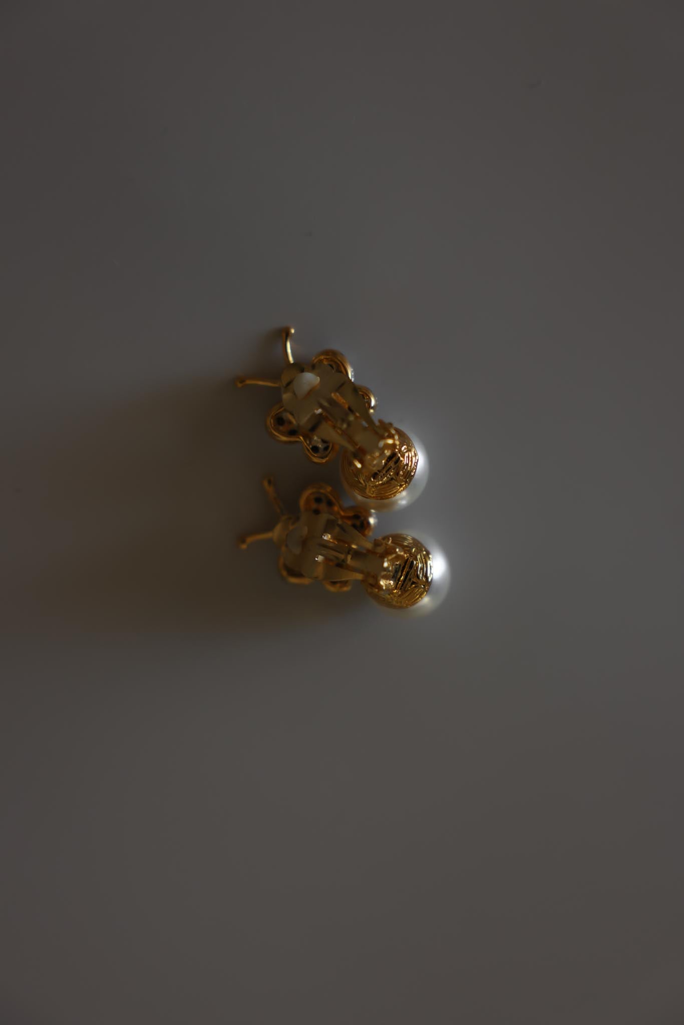 Butterfly Faux Pearl Rhinestone Clip-On Earrings|Vintage Baazaar 