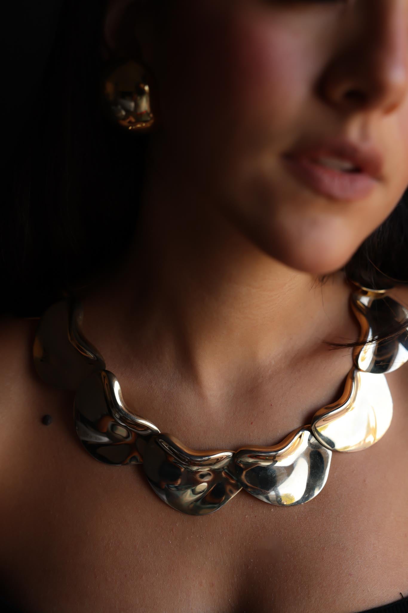Bold Sculptural Gold-Tone Collar Necklace