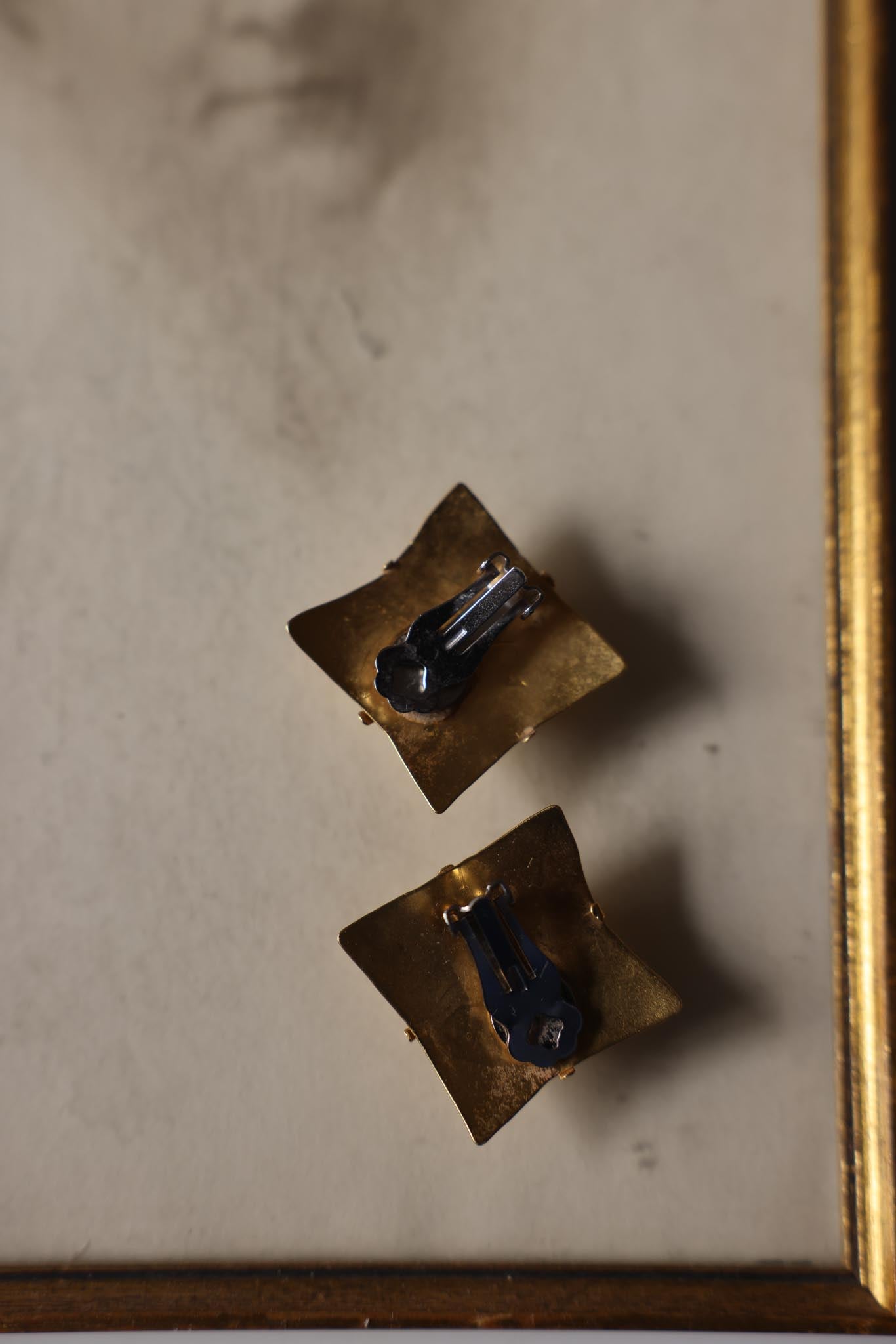 Golden Geo Pearl Clip-On Earrings|Vintage Baazaar 