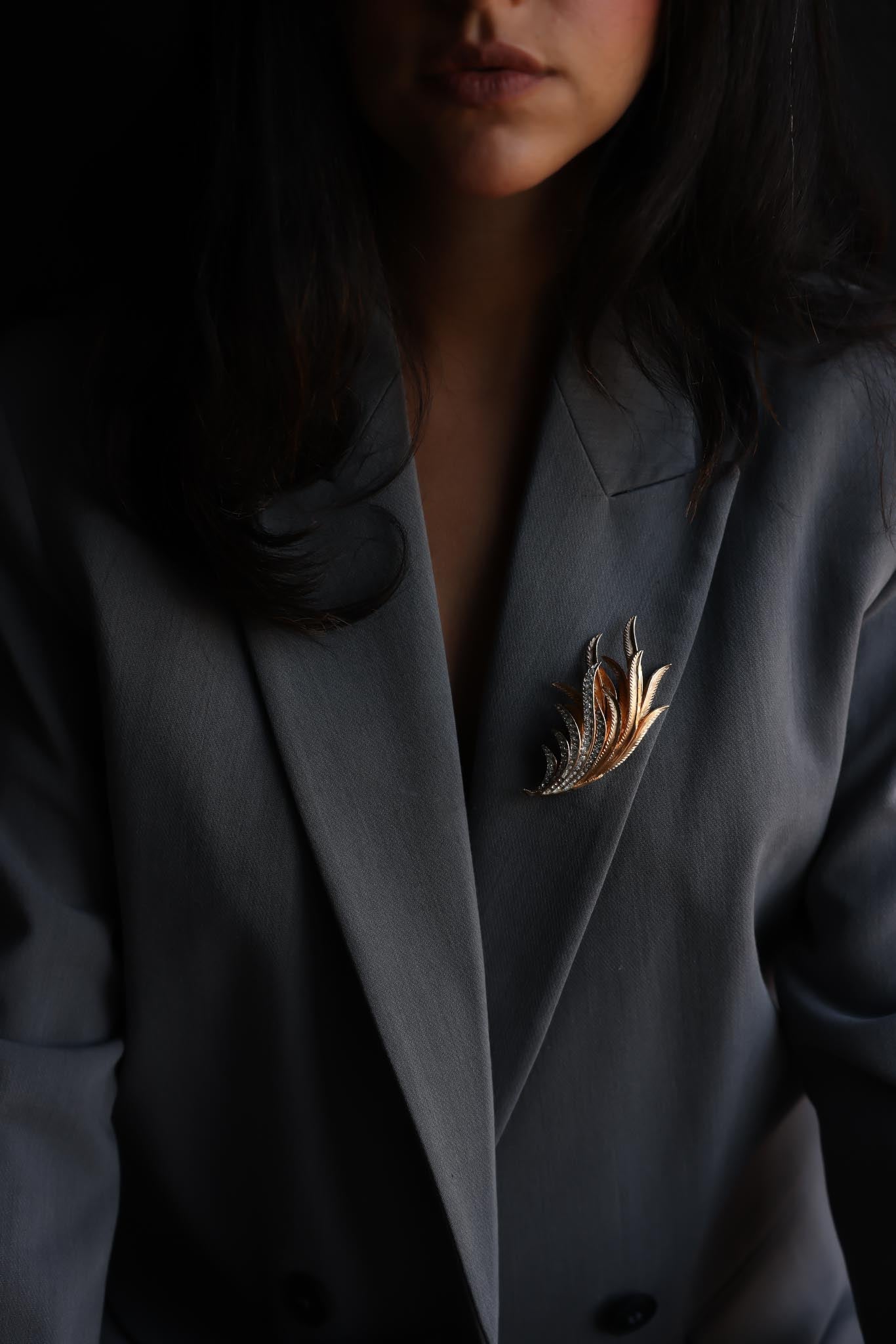 Golden Flame Rhinestone Brooch|Vintage Baazaar 