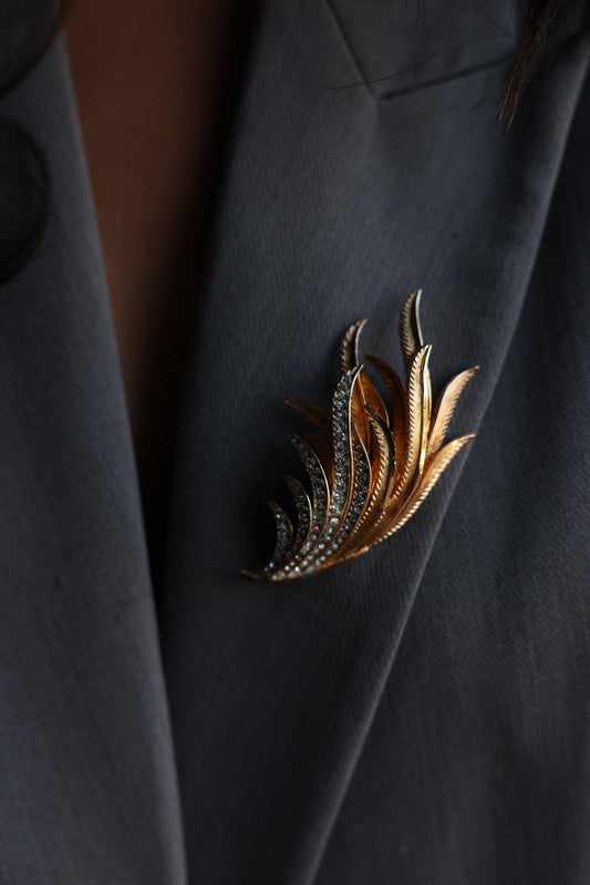 Golden Flame Rhinestone Brooch|Vintage Baazaar 