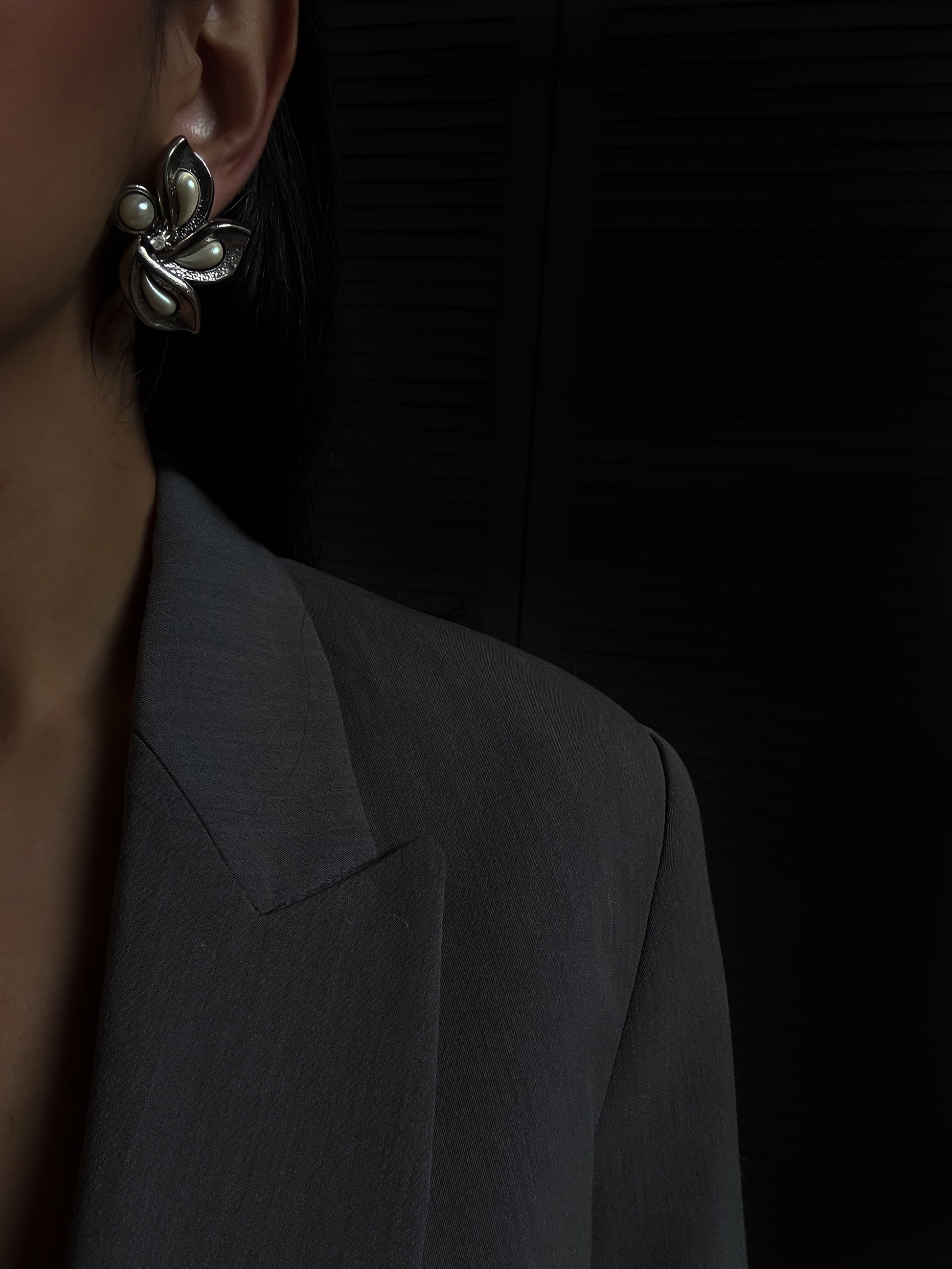 Silver Floral Clip-On Earrings with Pearls|Vintage Baazaar 