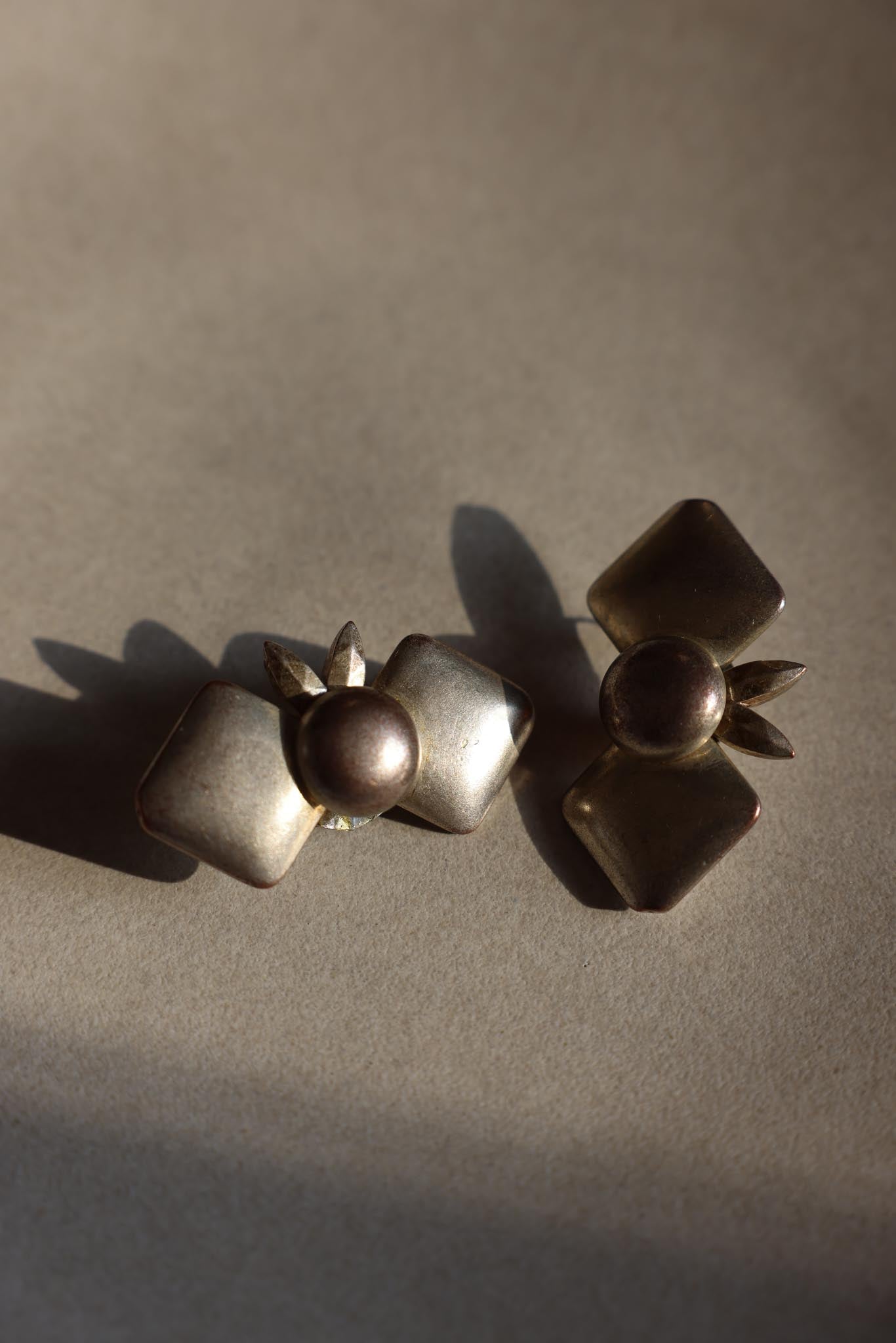 Geometric Silver Bow Clip-On Earrings