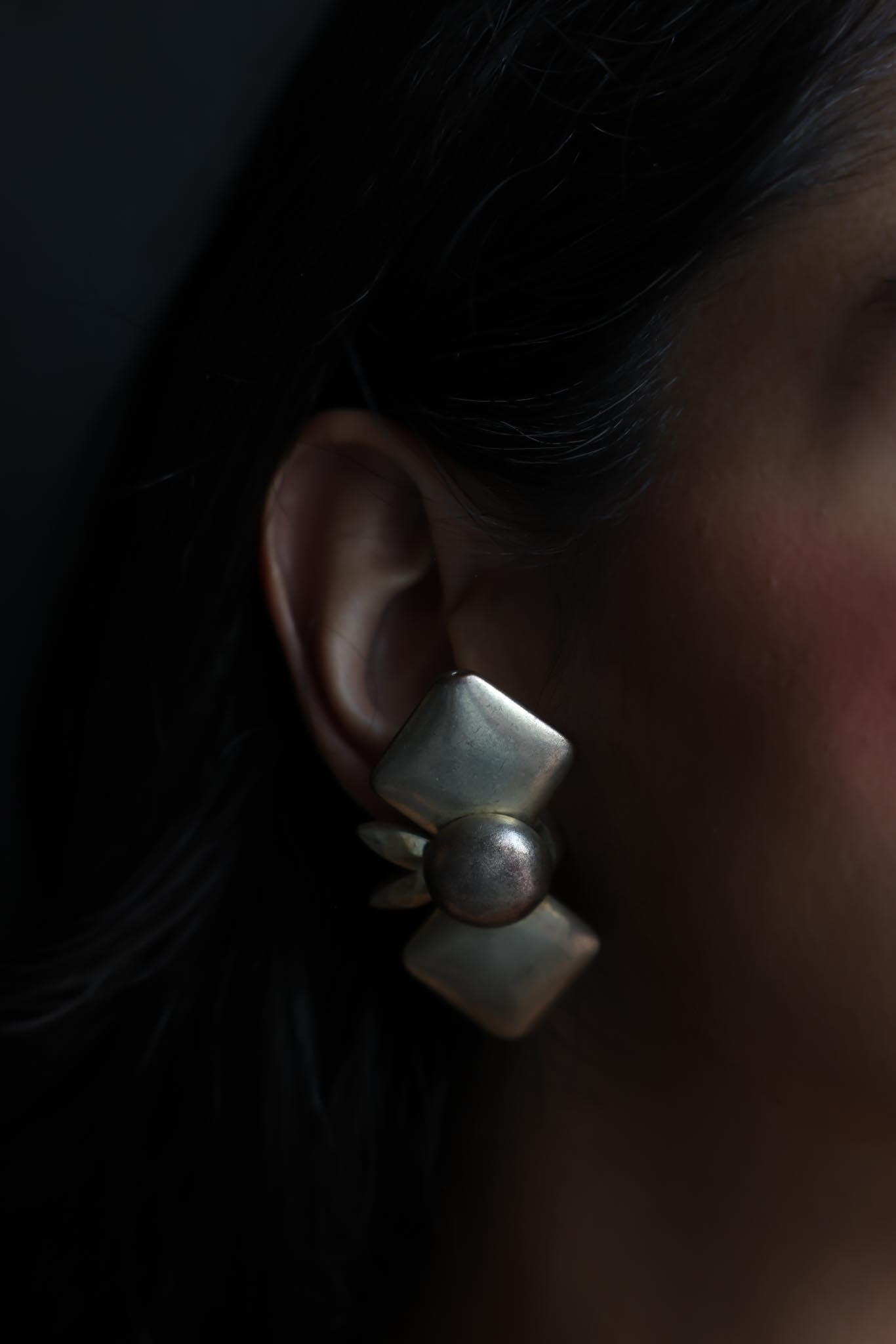 Geometric Silver Bow Clip-On Earrings