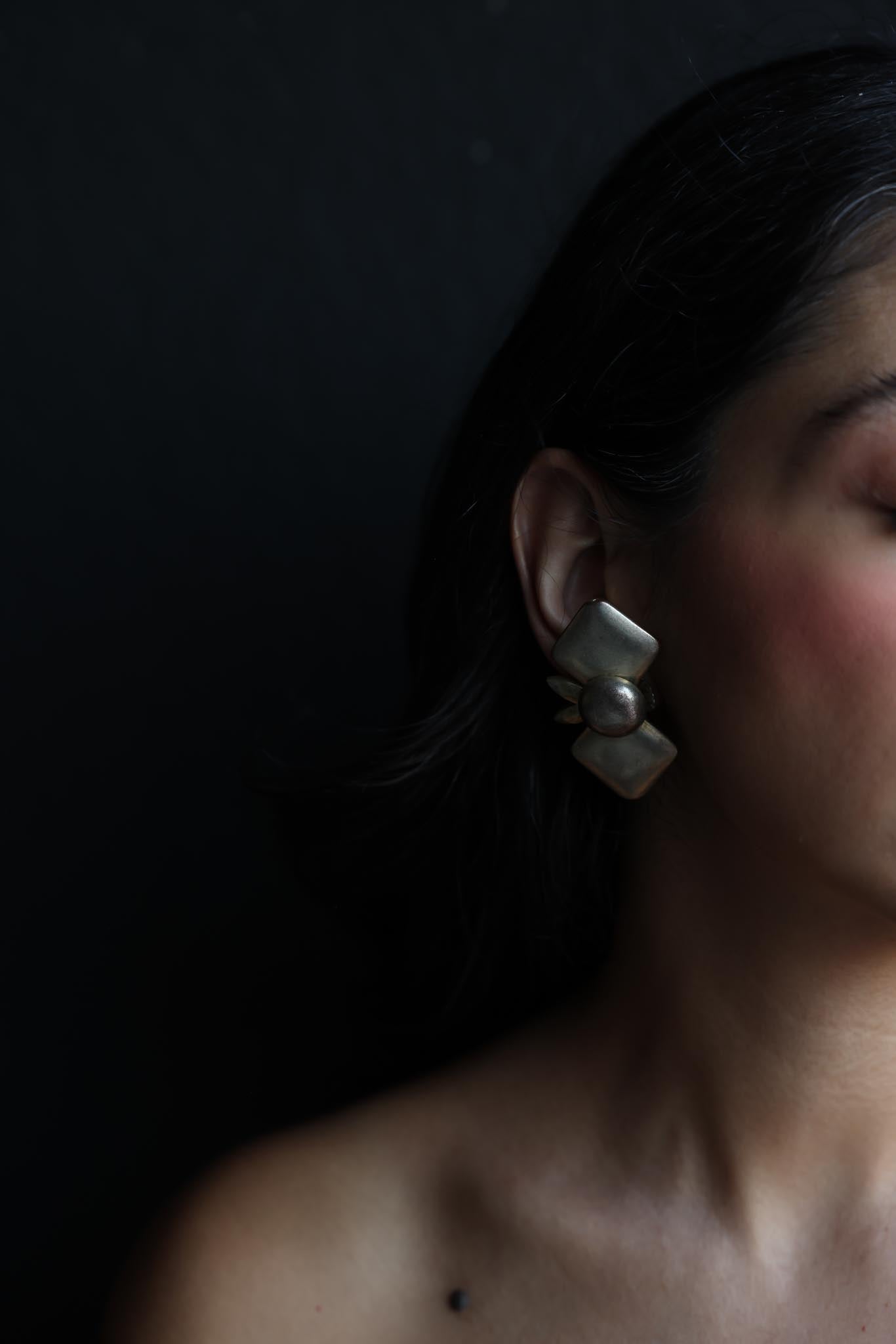 Geometric Silver Bow Clip-On Earrings