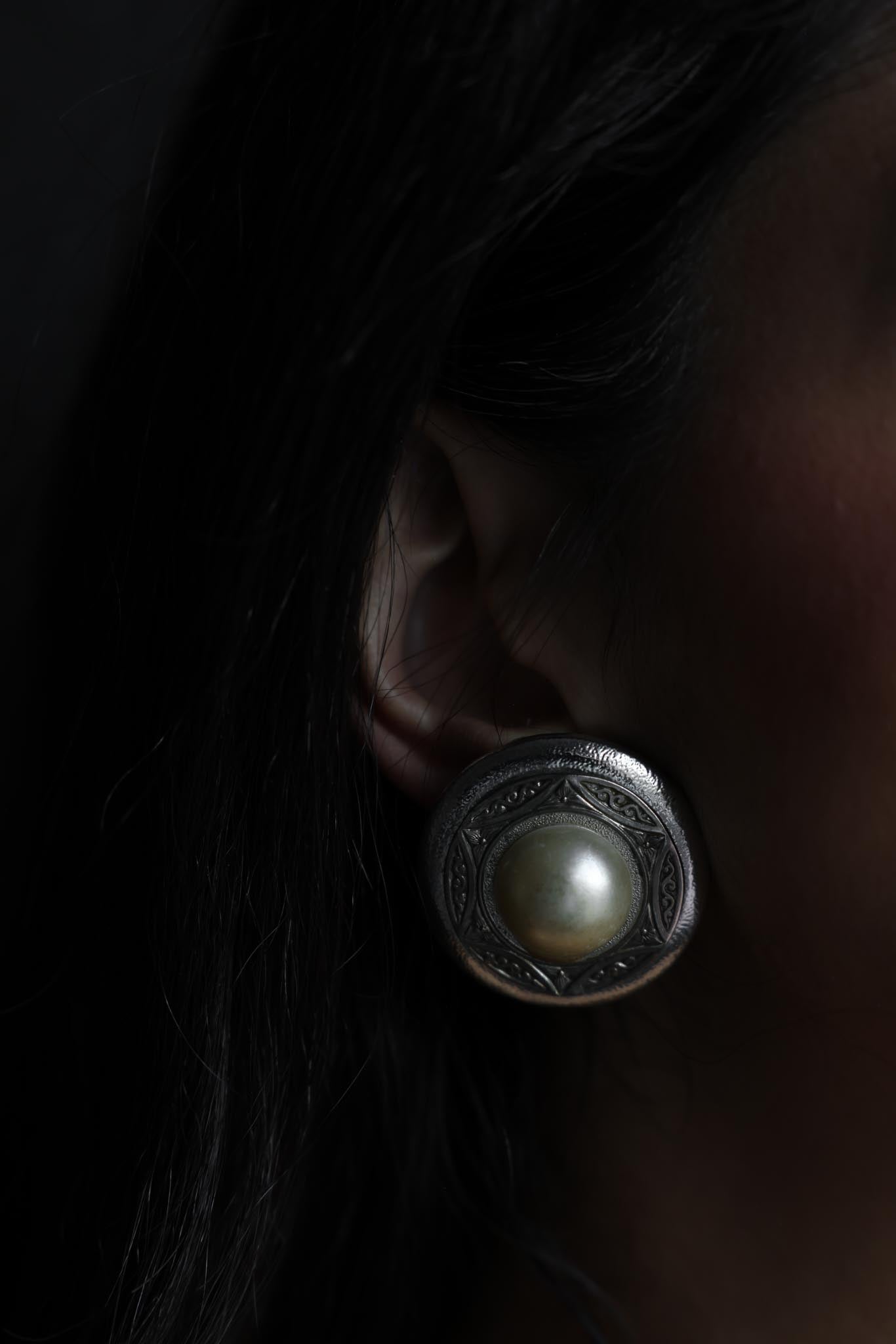 Silver Engraved Faux Pearl Clip-On Earrings