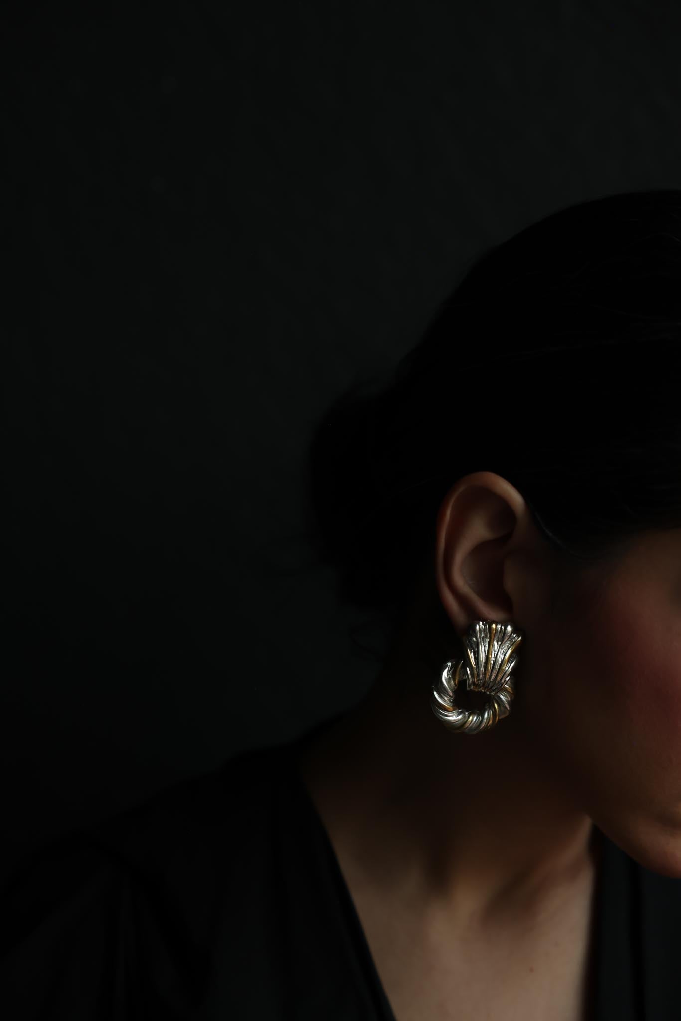 Two-Tone Twisted Hoop Clip-On Earrings
