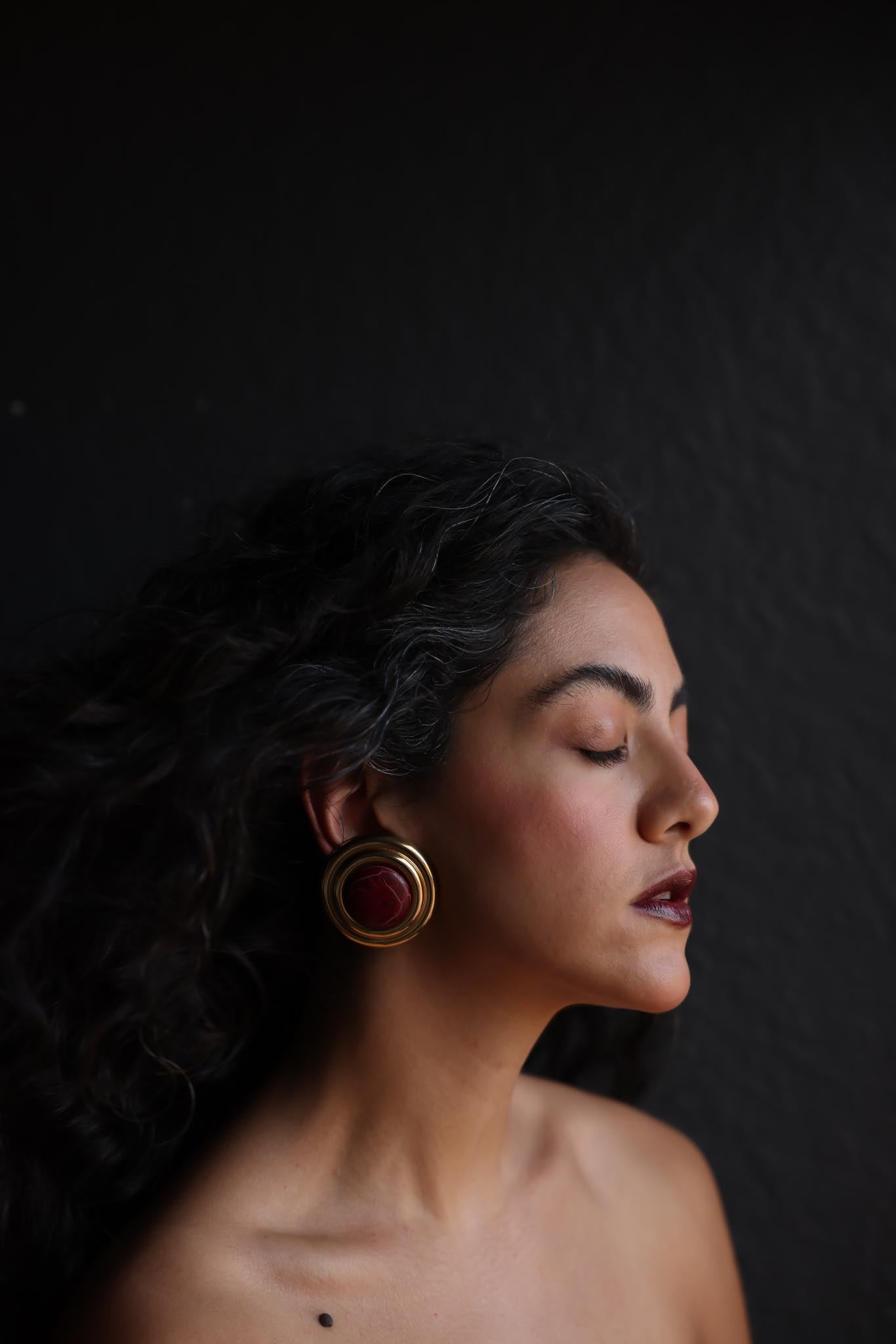 Burgundy Orbit Clip-On Earrings|Vintage Baazaar 