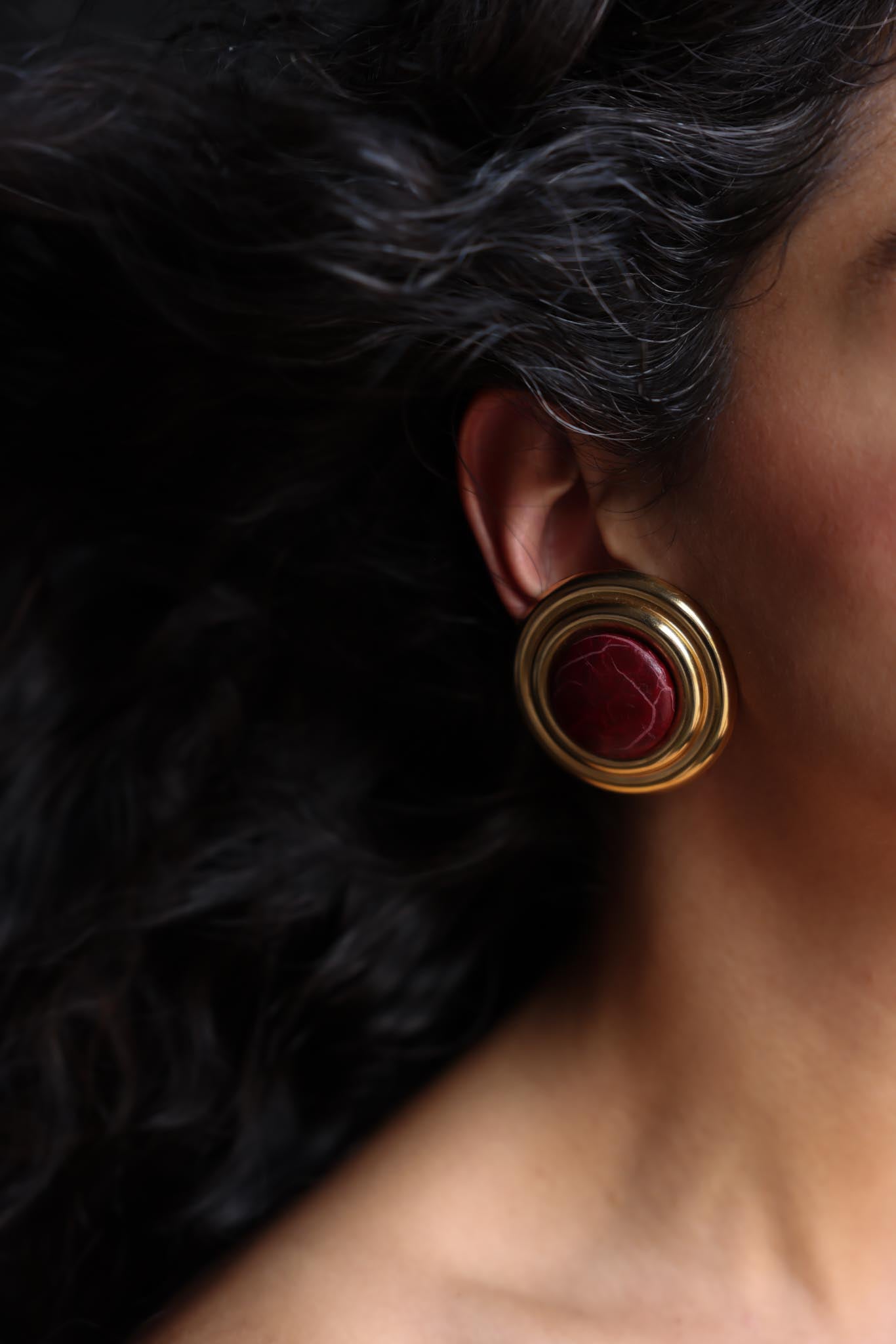 Burgundy Orbit Clip-On Earrings|Vintage Baazaar 