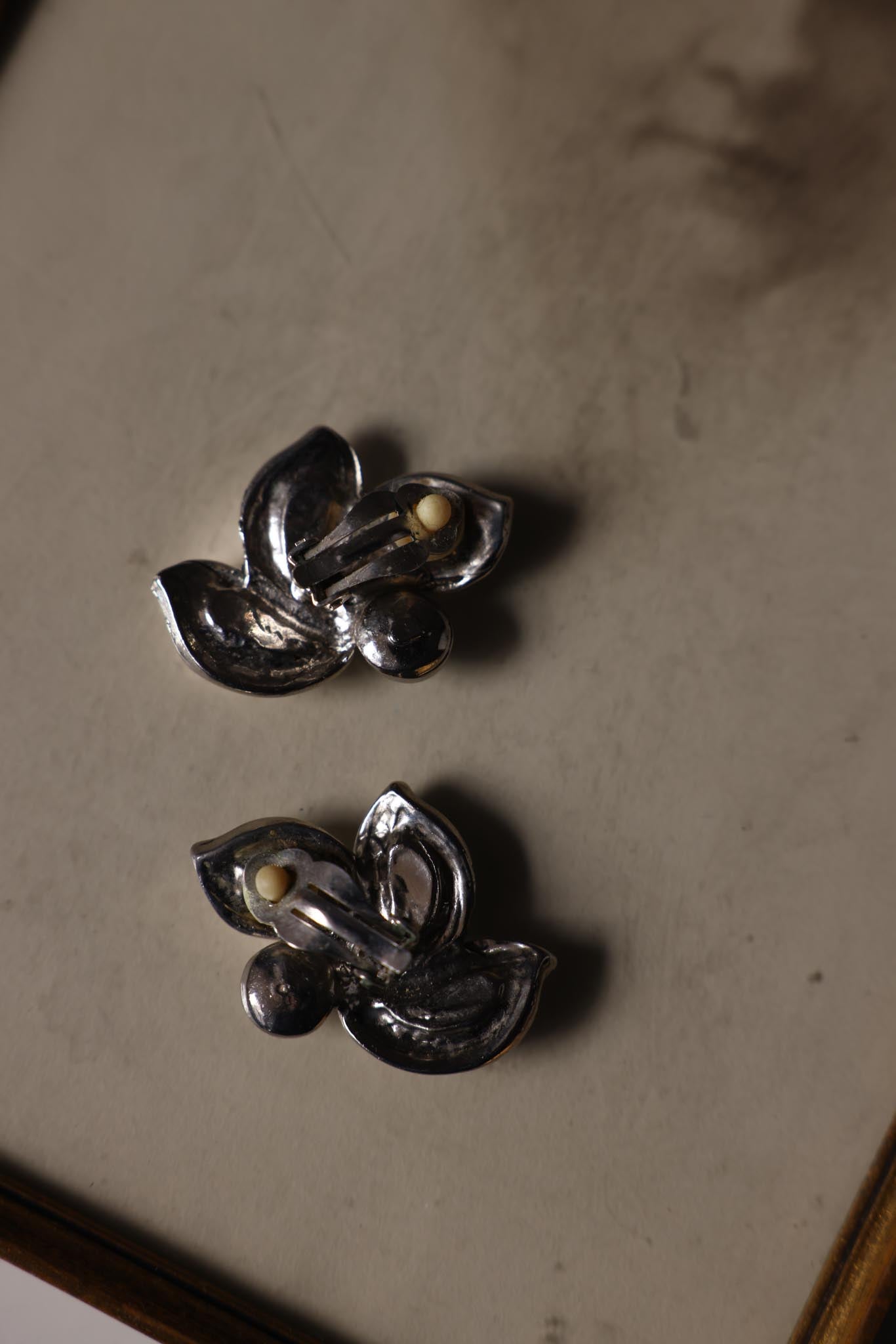 Silver Floral Clip-On Earrings with Pearls|Vintage Baazaar 