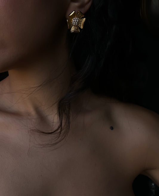 Gold Tone Floral Bliss Earrings|Vintage Baazaar 