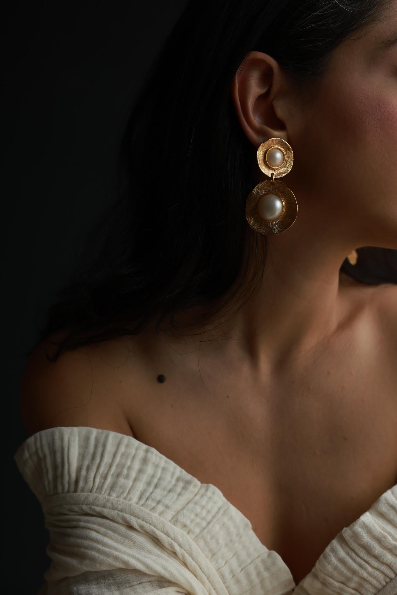 10K Gold Filled Pearl-Tone Drop Clip-On Earrings