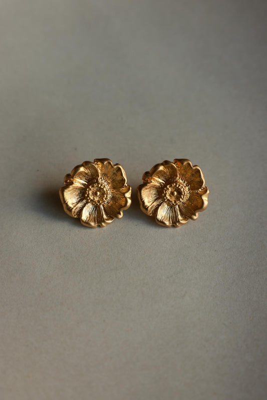 Gold Plated Floral Clip-On Earrings|Vintage Baazaar 