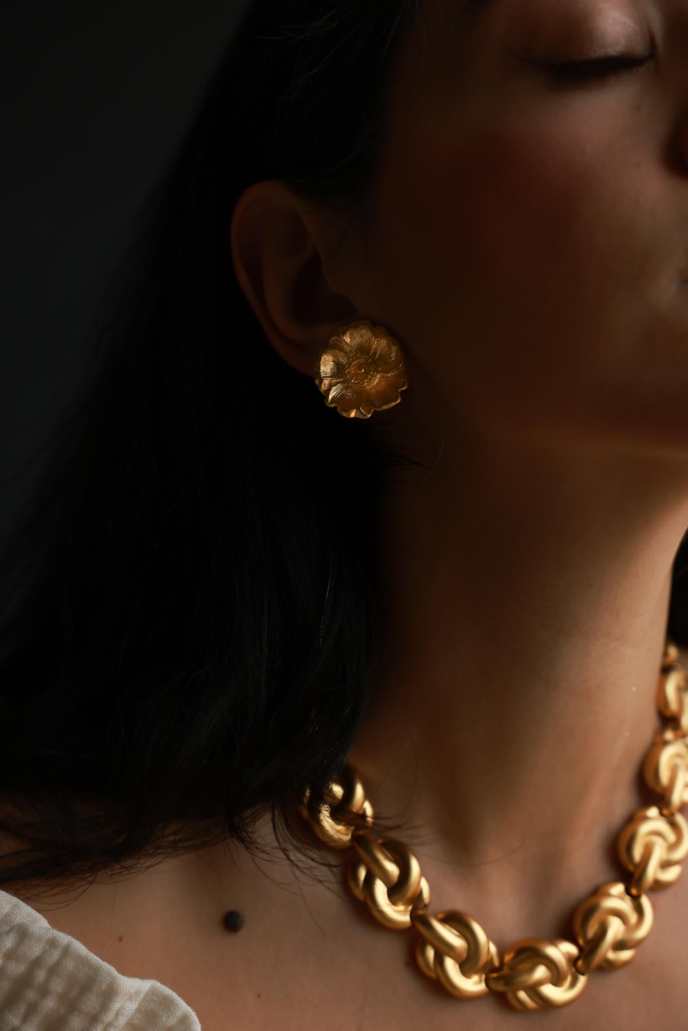 Gold Plated Floral Clip-On Earrings|Vintage Baazaar 