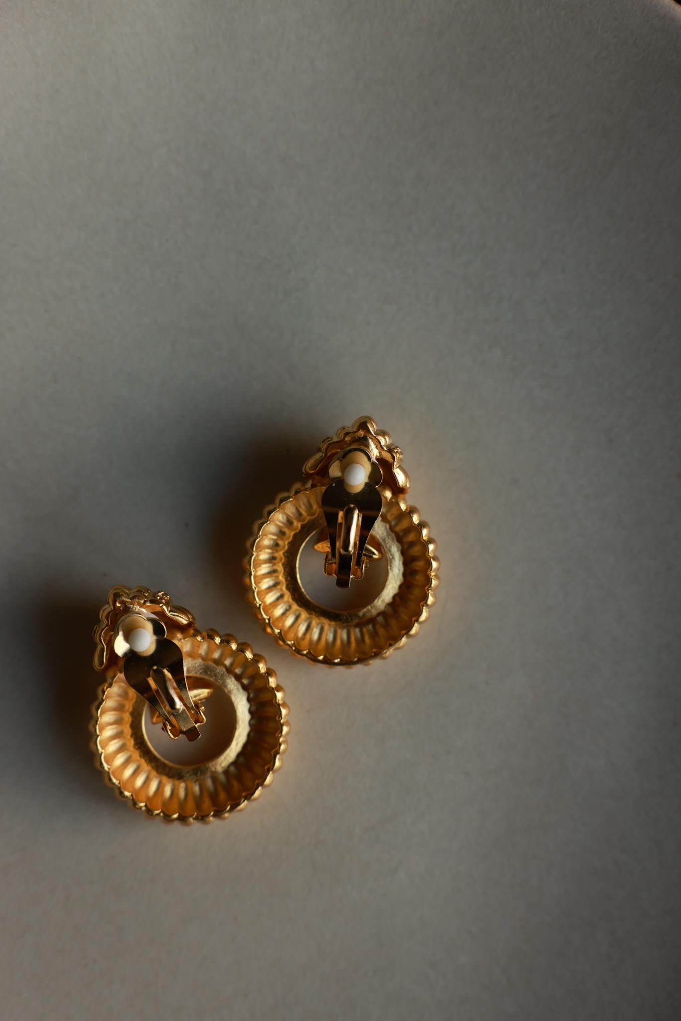 Matte Gold Rhinestone Door Knocker Clip-On Earrings