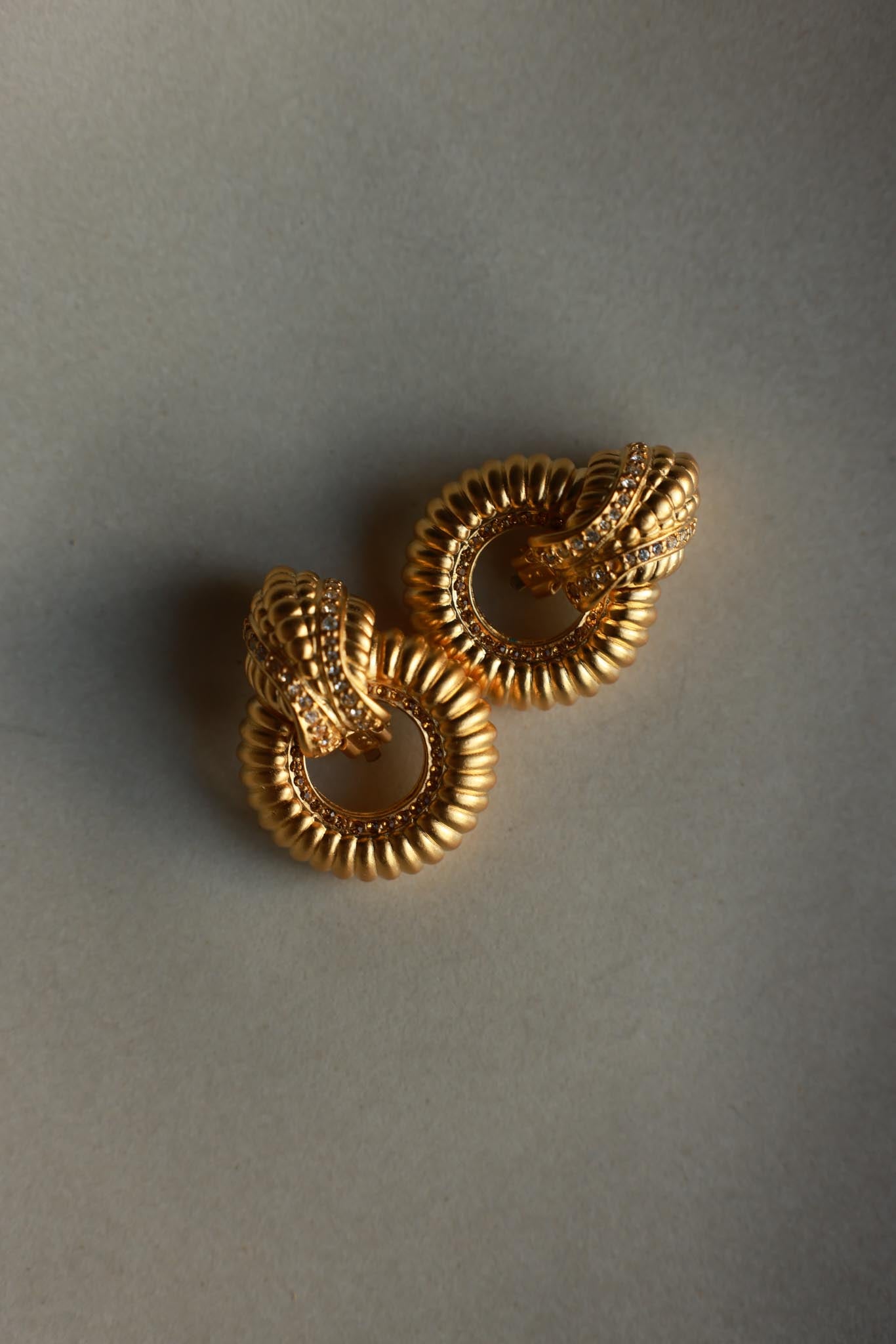 Matte Gold Rhinestone Door Knocker Clip-On Earrings