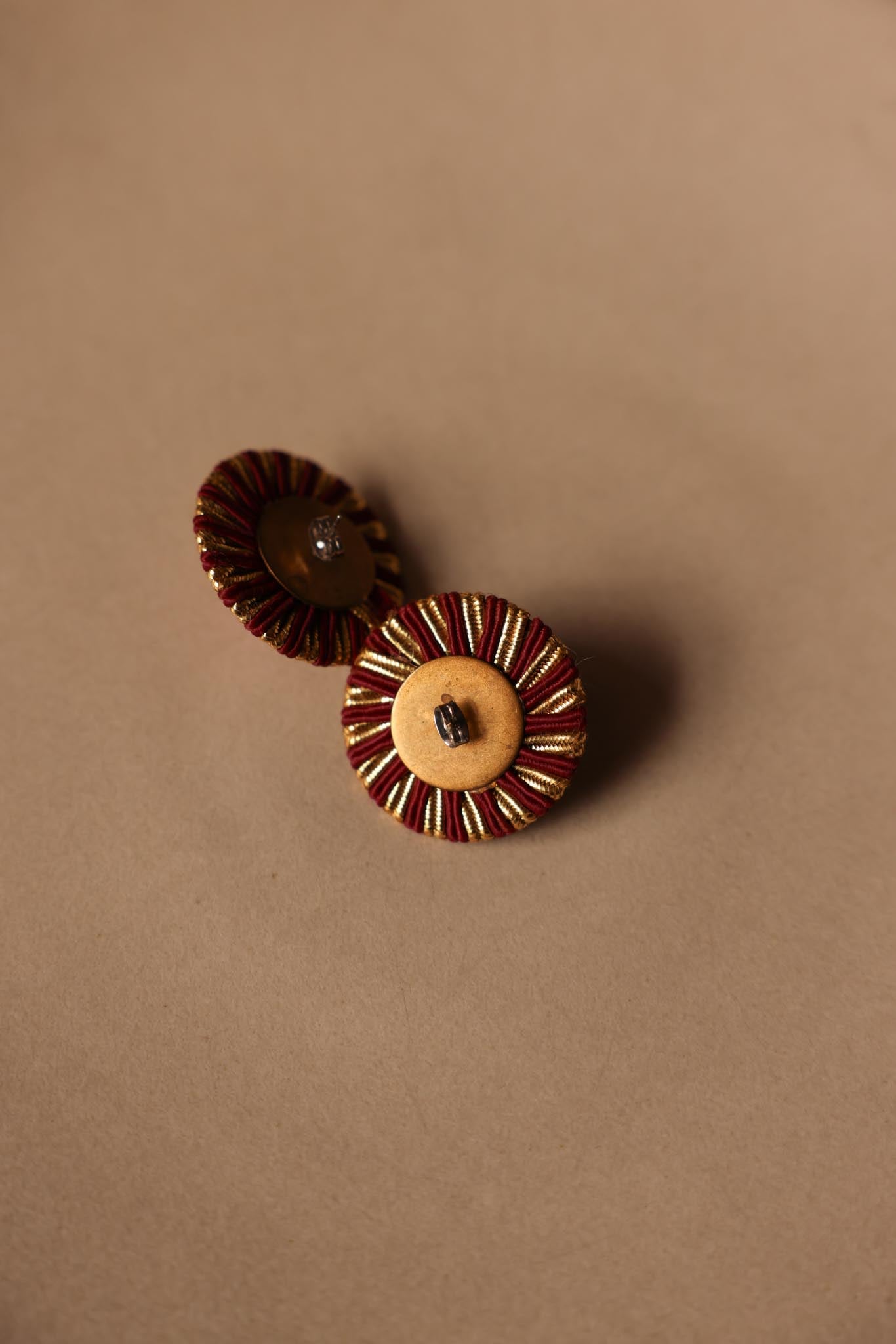 Red and Gold Round Pierced Earrings