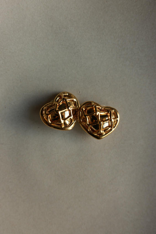 Gold-Tone Heart Clip-On Earrings|Vintage Baazaar 