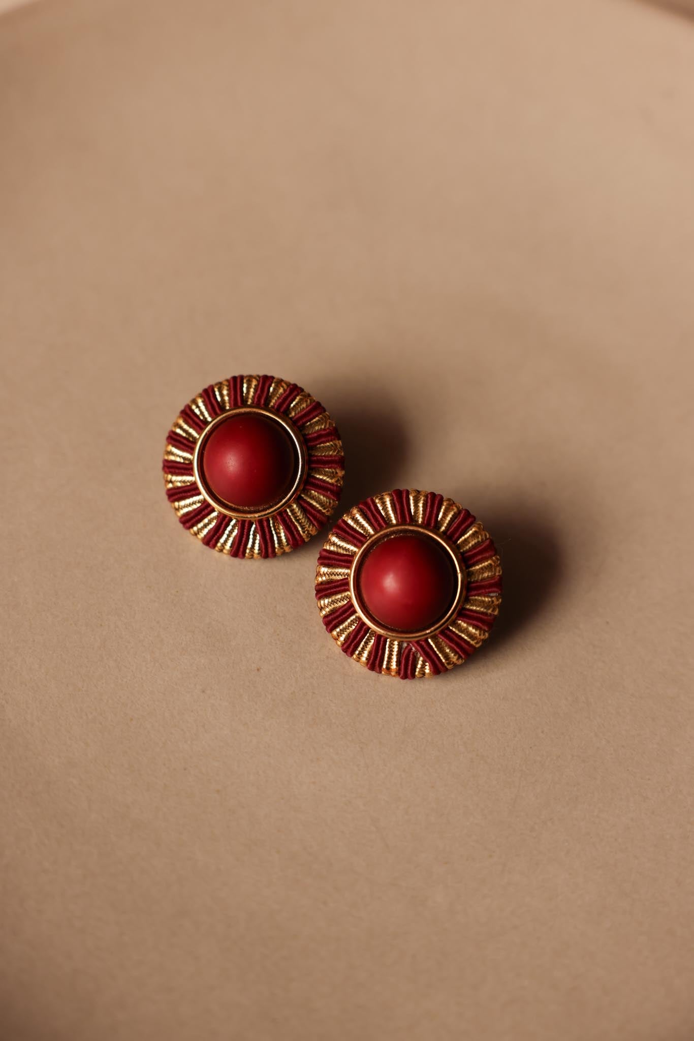 Red and Gold Round Pierced Earrings