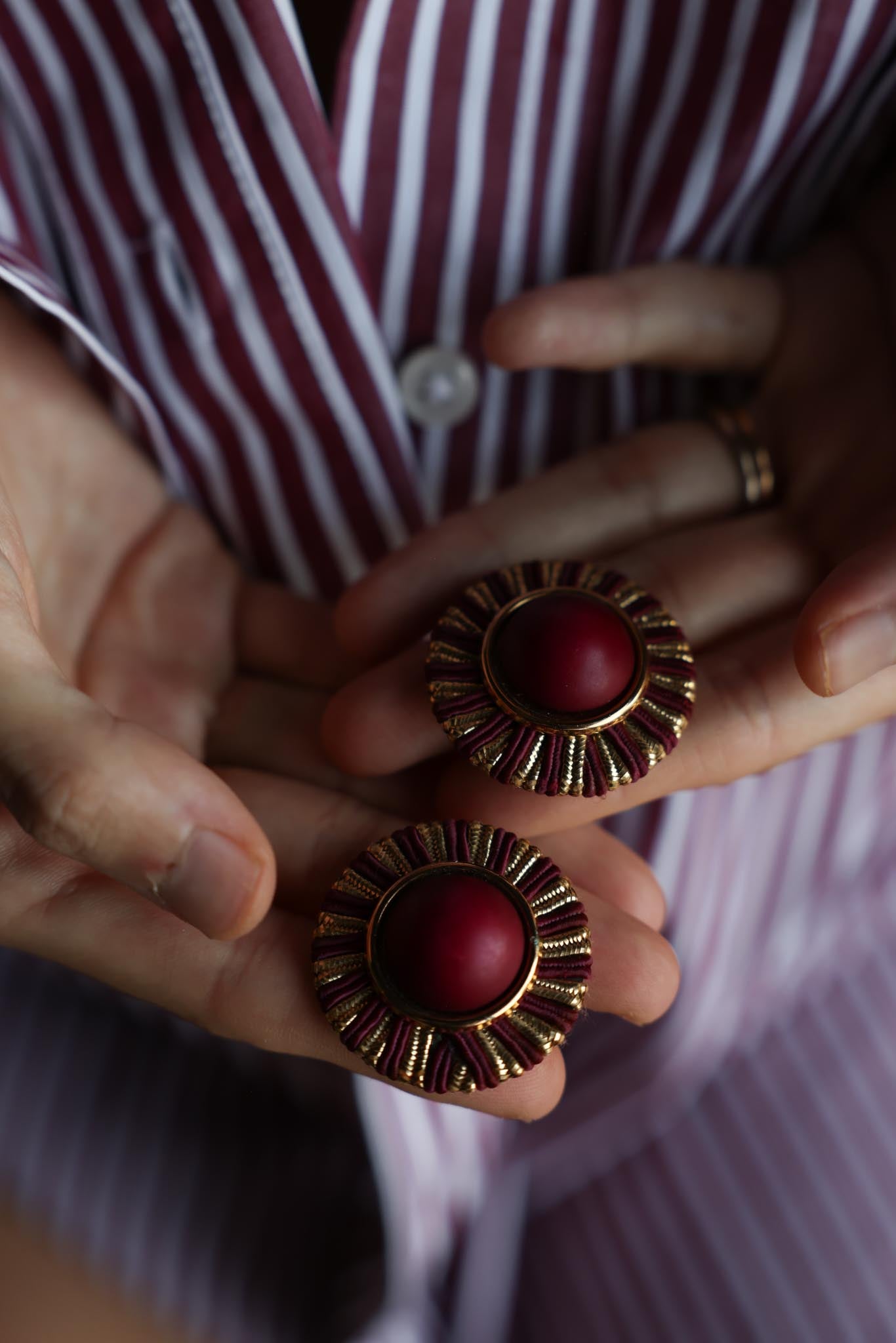 Red and Gold Round Pierced Earrings