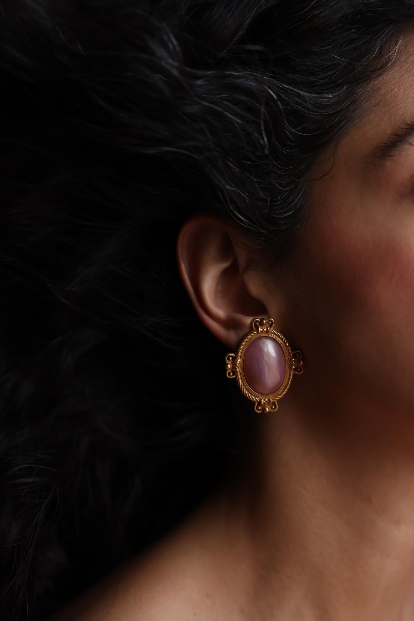 Golden Petal Pink Clip-On Earrings|Vintage Baazaar 