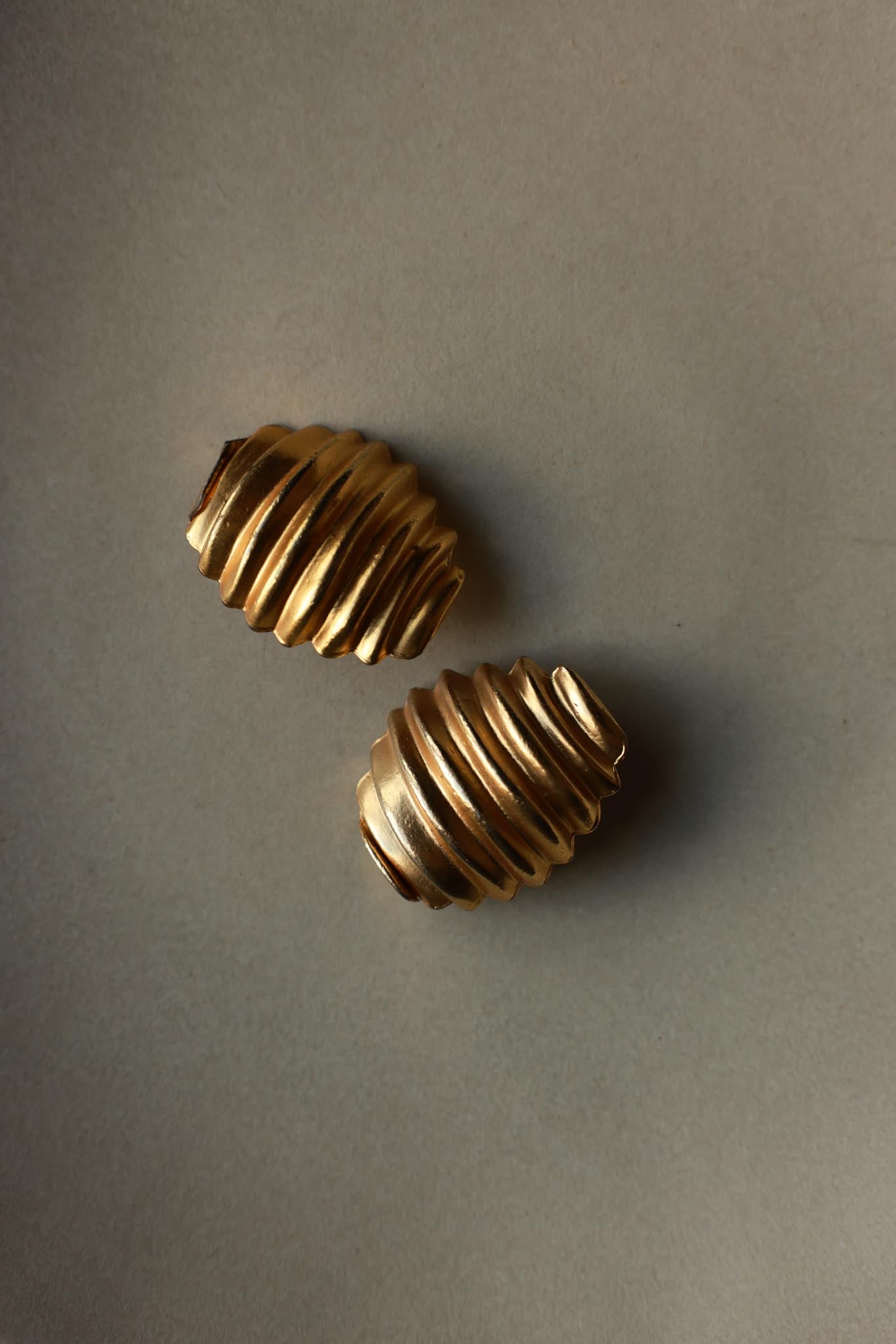 Oversized Ribbed Matte Gold Clip-On Earrings