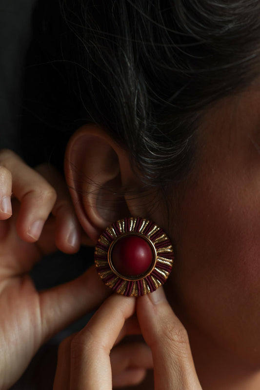 Red and Gold Round Pierced Earrings