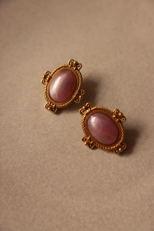 Golden Petal Pink Clip-On Earrings|Vintage Baazaar 
