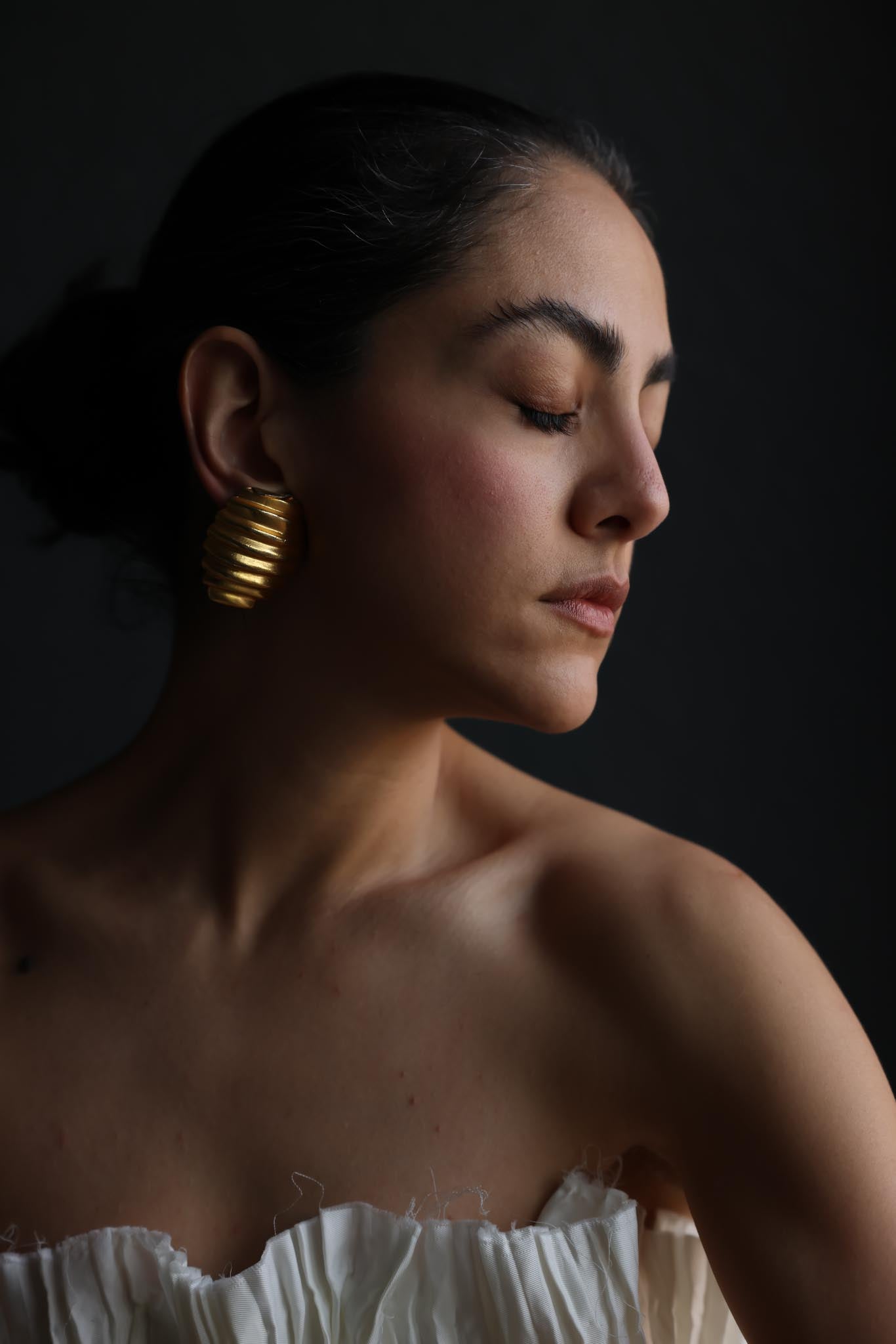 Oversized Ribbed Matte Gold Clip-On Earrings