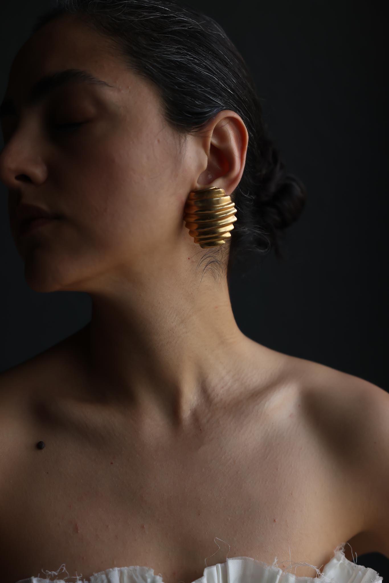 Oversized Ribbed Matte Gold Clip-On Earrings