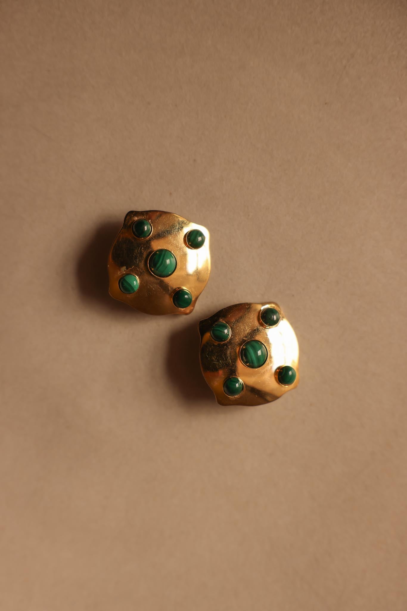 Gold-Tone Green Cabochon Clip-On Earrings