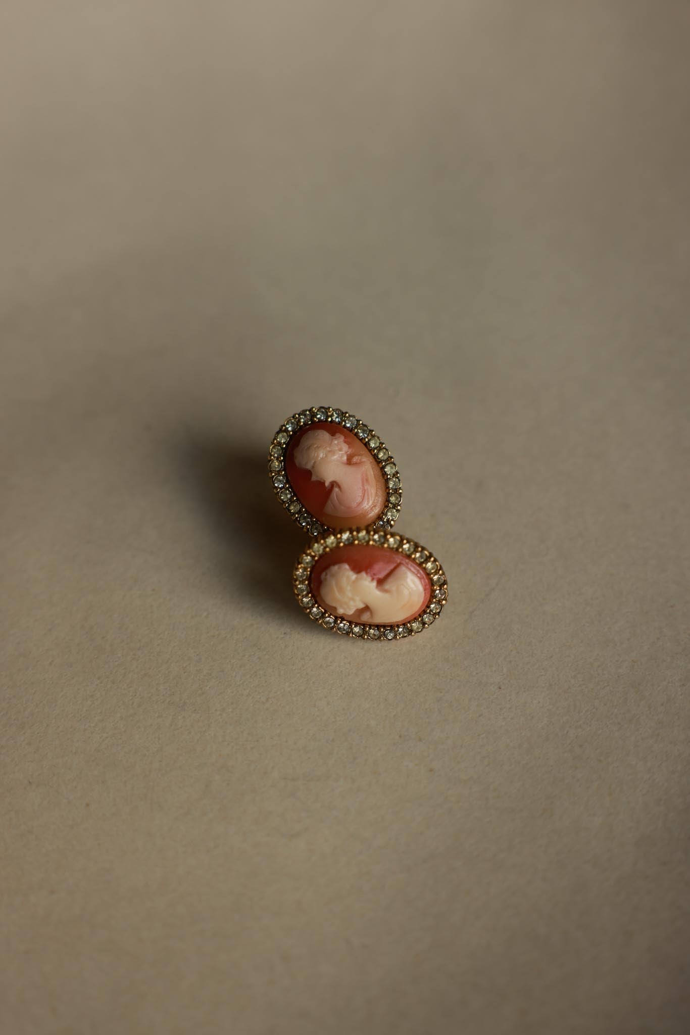 Cameo Rhinestone Clip-On Screw Back Earrings