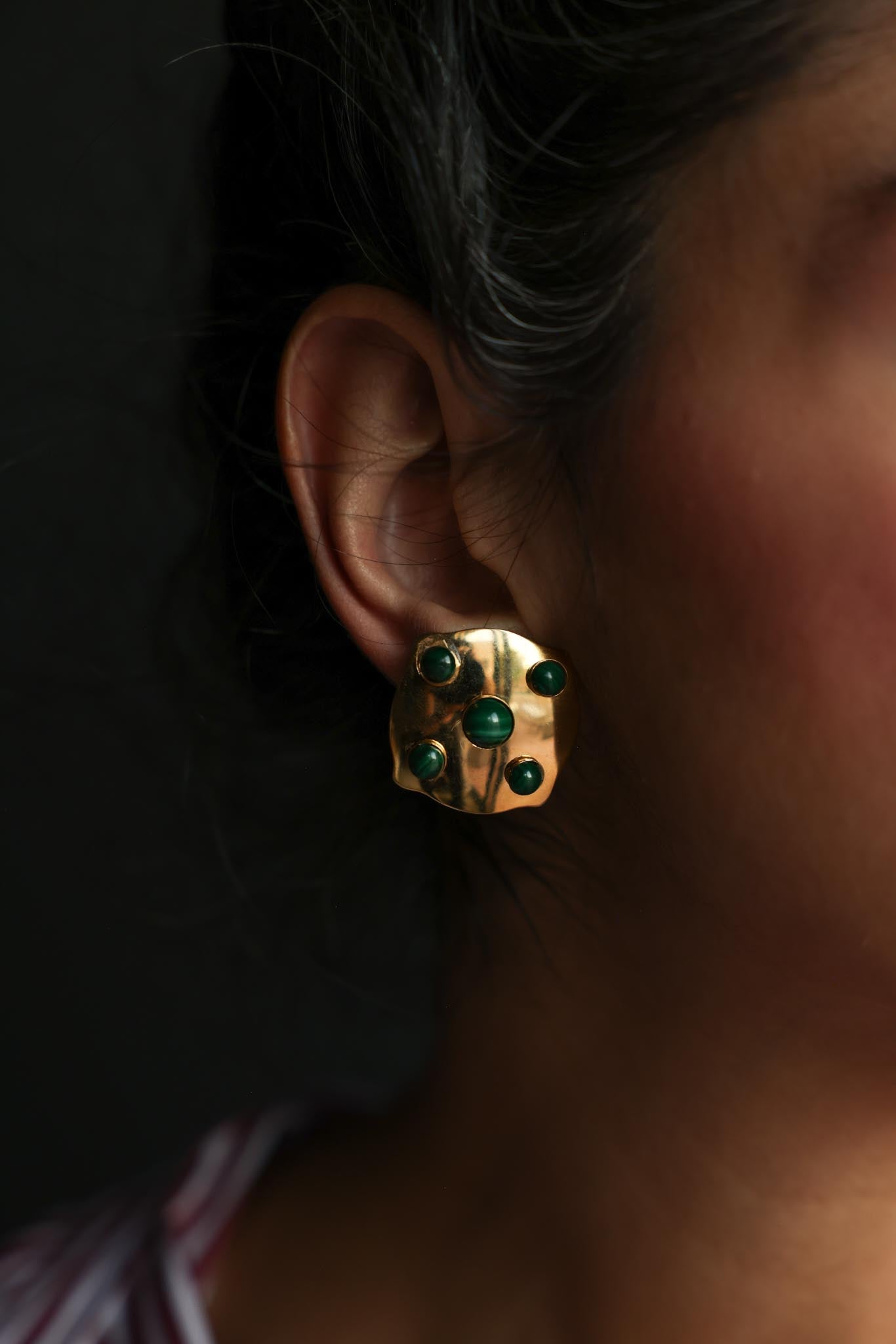 Gold-Tone Green Cabochon Clip-On Earrings
