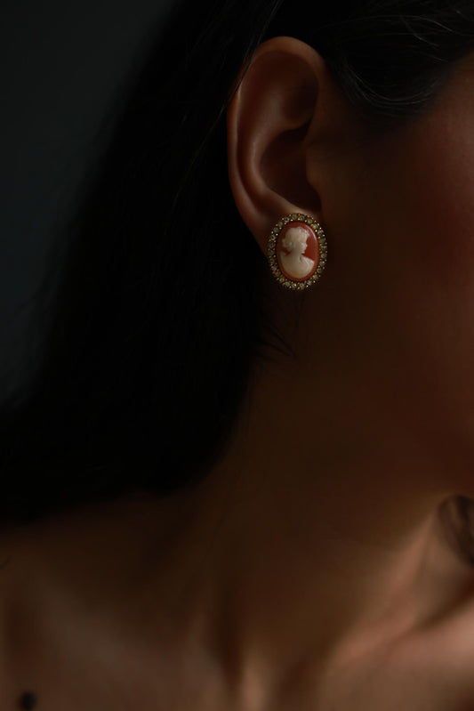 Cameo Rhinestone Clip-On Screw Back Earrings