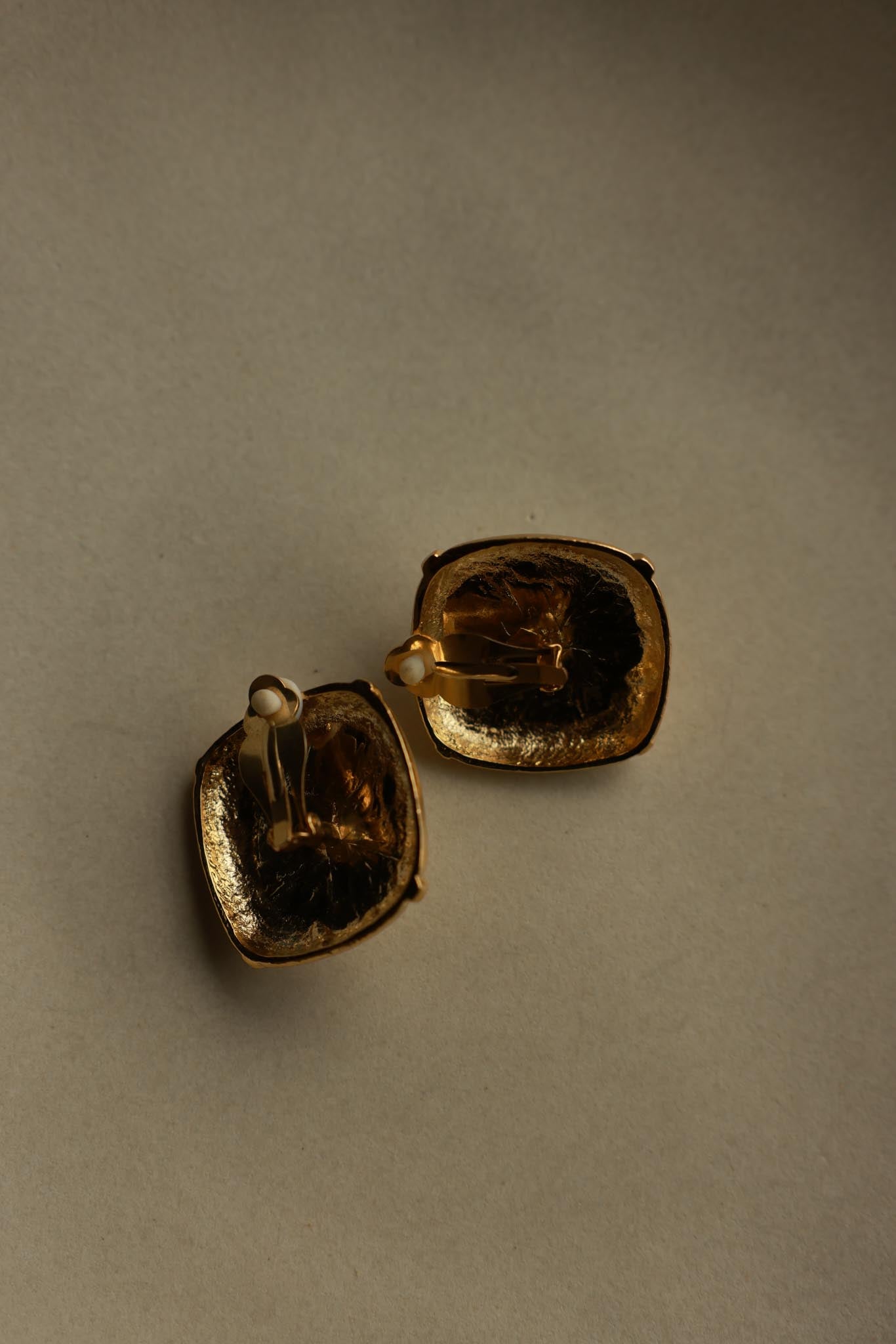 Oversized Gold-Plated Faux Pearl Clip-On Earrings|Vintage Baazaar 