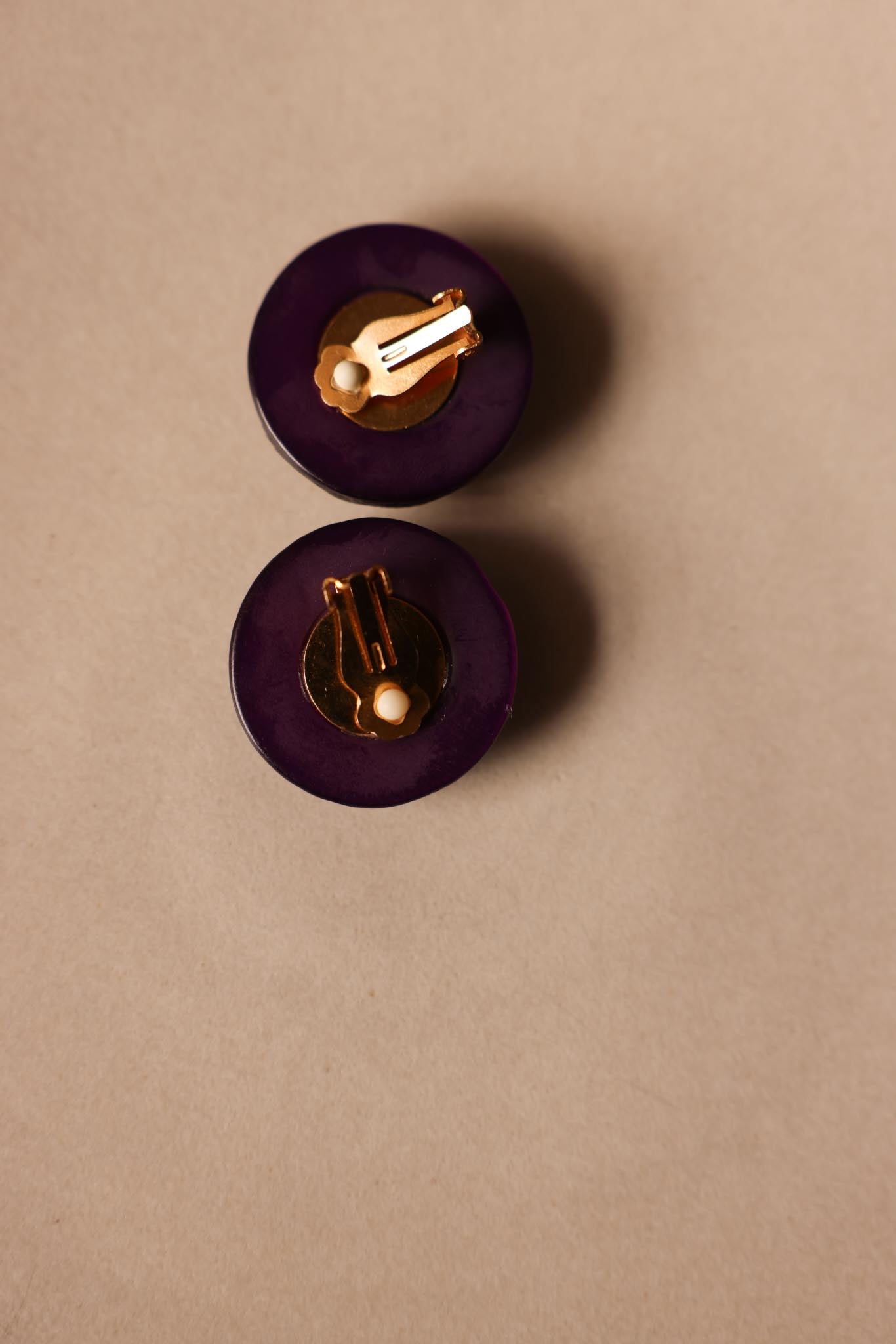Purple and Gold Clip-On Earrings with Faux Pearls