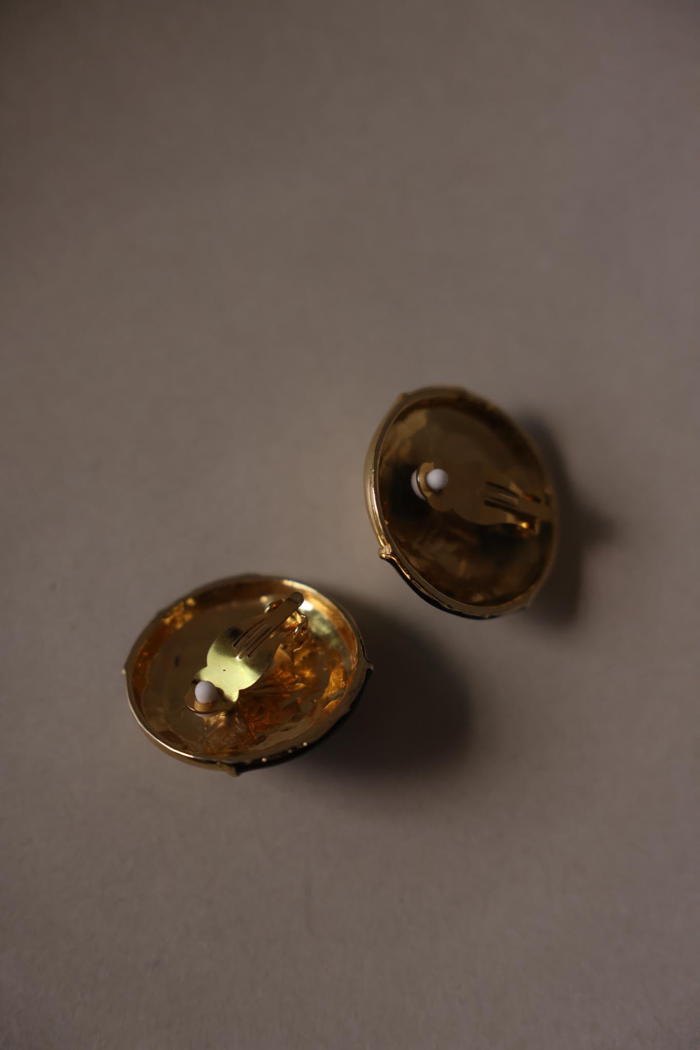 Black Enamel Pearl Clip-On Earrings