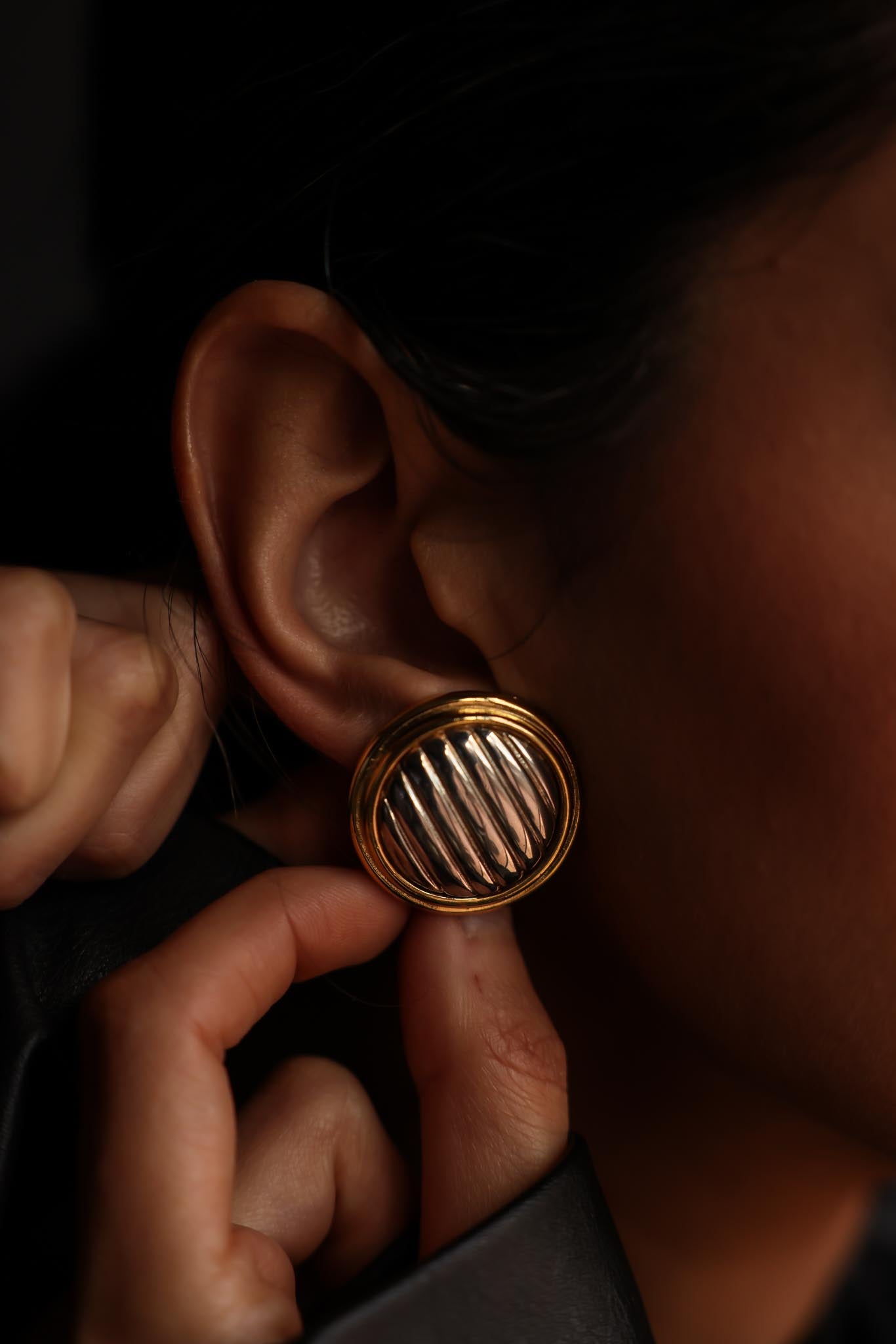 Two Tone Harmony Clip-On Earrings|Vintage Baazaar 