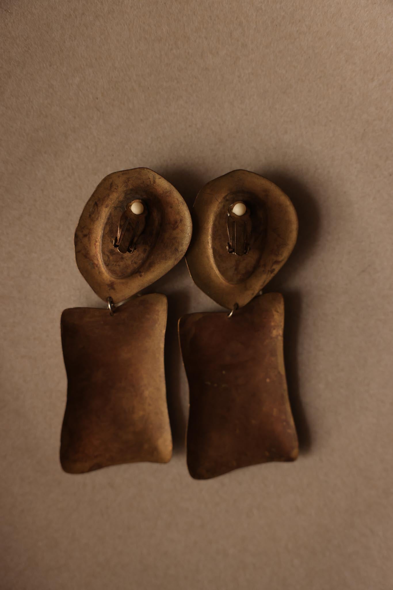 Sculpted Bronze Clip-On Earrings with Faux Pearls - 1980s|Vintage Baazaar 