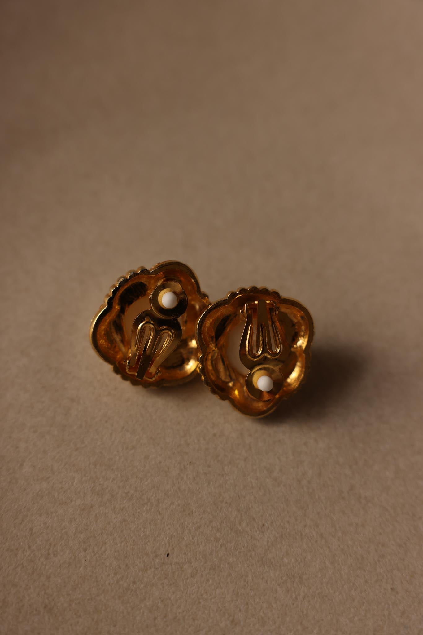 Gold-Tone Clip-On Earrings with Faux Pearls and Rhinestones|Vintage Baazaar 