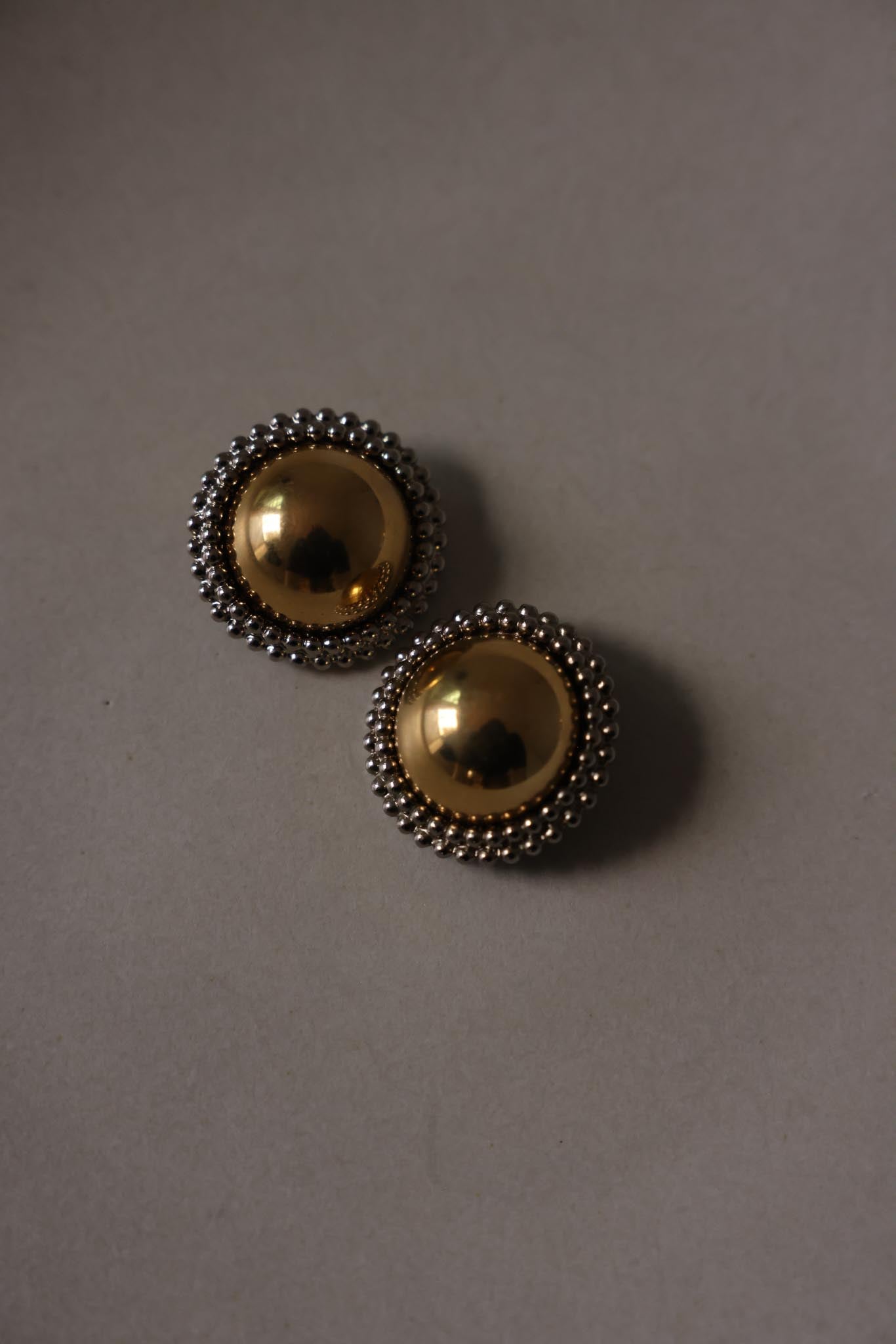 Two-Tone Beaded Dome Clip-On Earrings