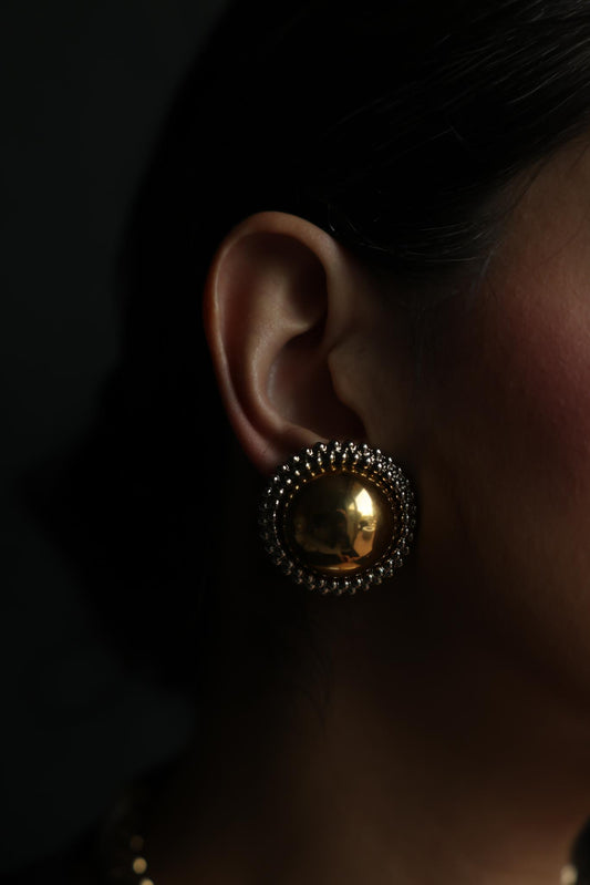 Two-Tone Beaded Dome Clip-On Earrings