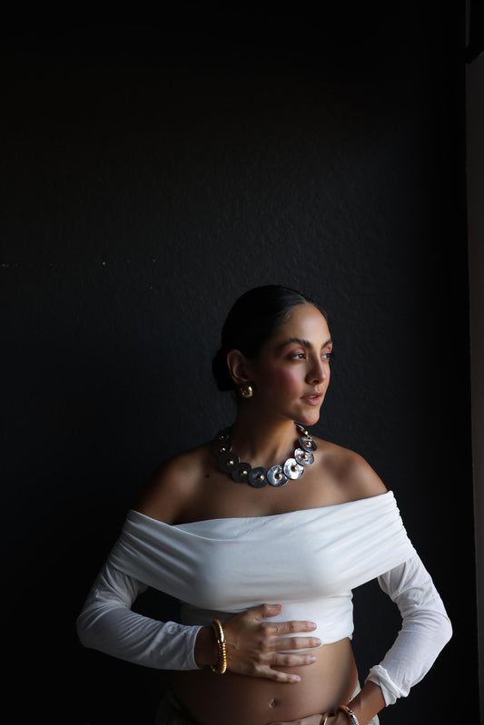 Two-Tone Hammered Disc Statement Collar Necklace