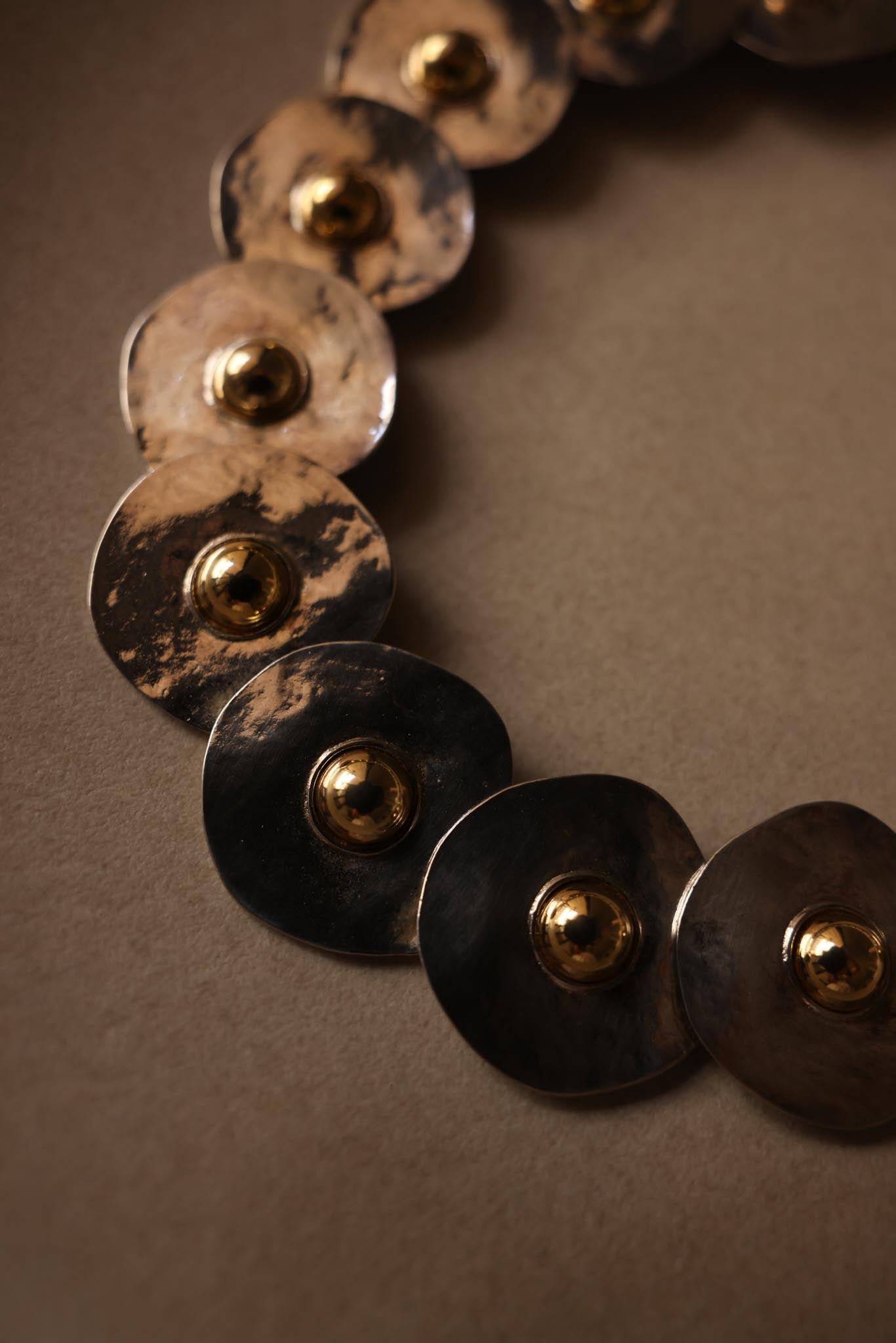 Two-Tone Hammered Disc Statement Collar Necklace|Vintage Baazaar 