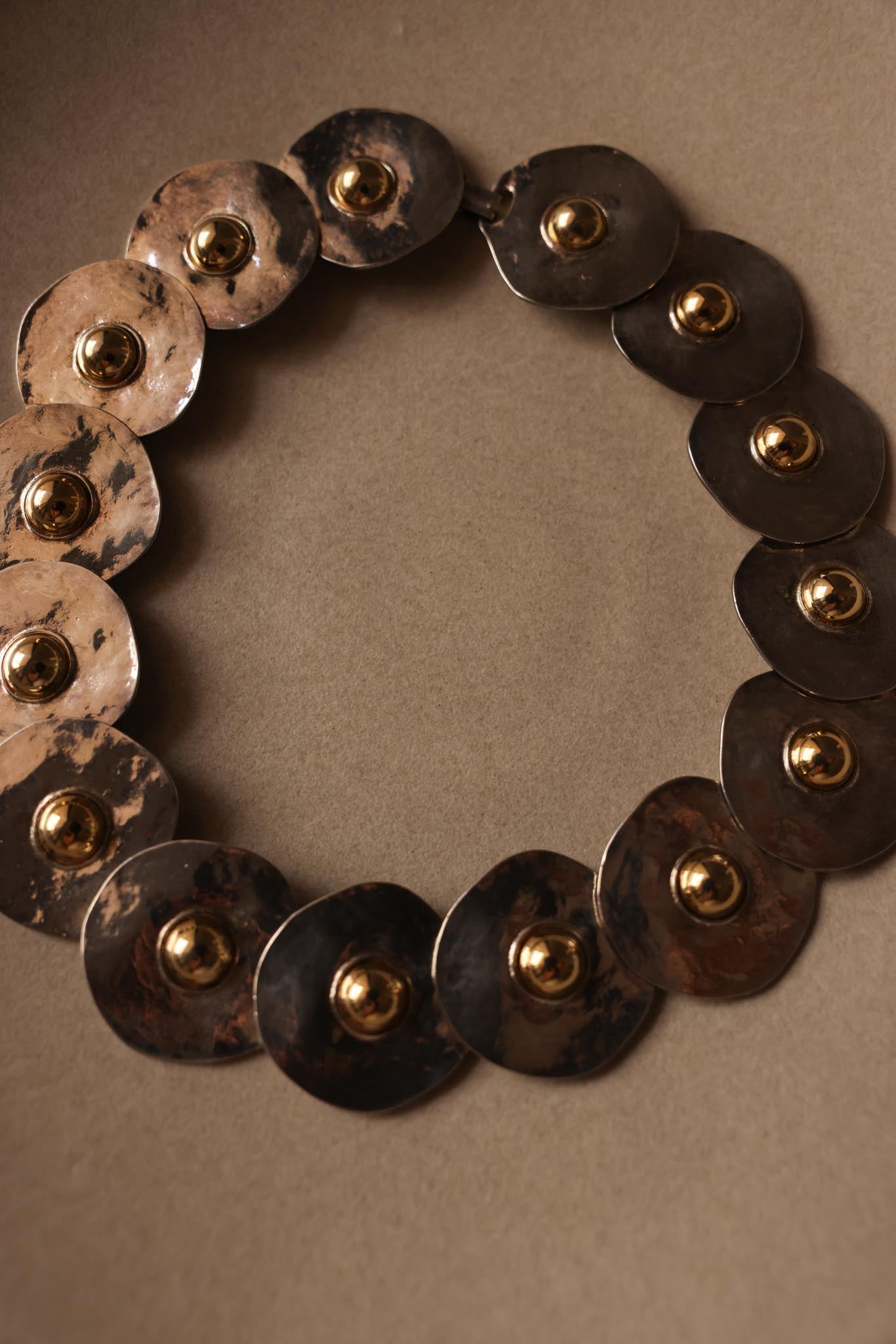 Two-Tone Hammered Disc Statement Collar Necklace|Vintage Baazaar 