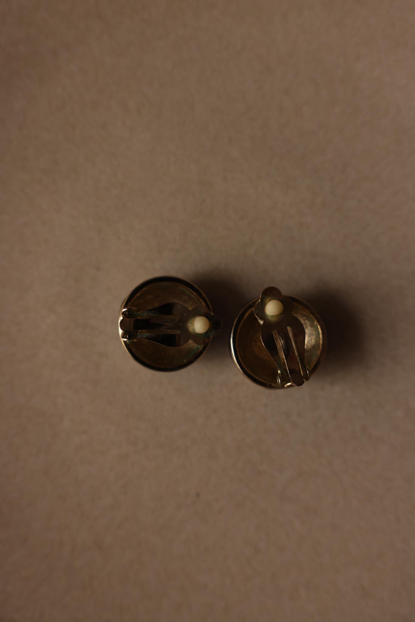 Navy Enamel and Rhinestone Clip-On Earrings|Vintage Baazaar 